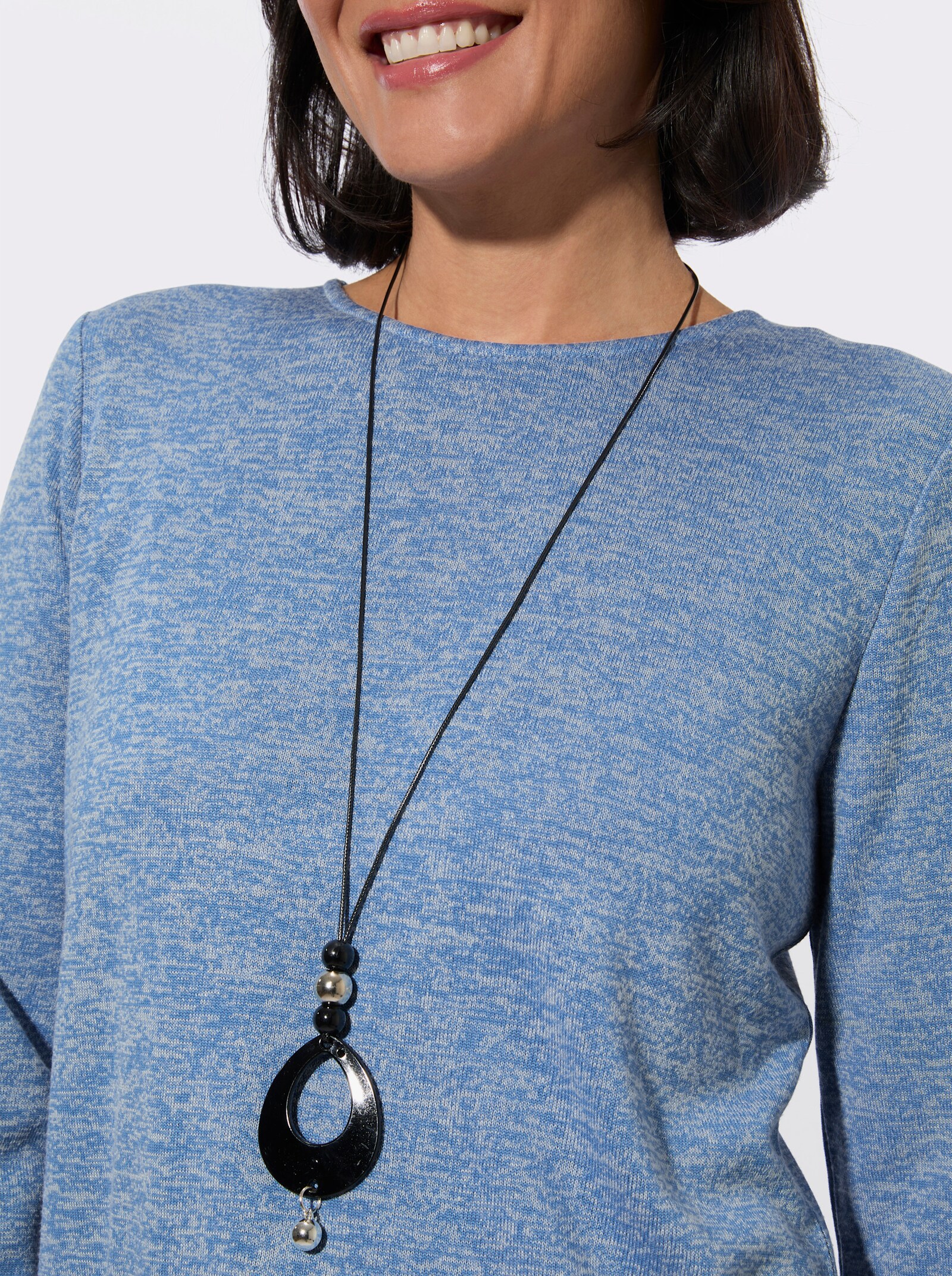 Rundhalsshirt in Melange-Qualität - mittelblau-meliert