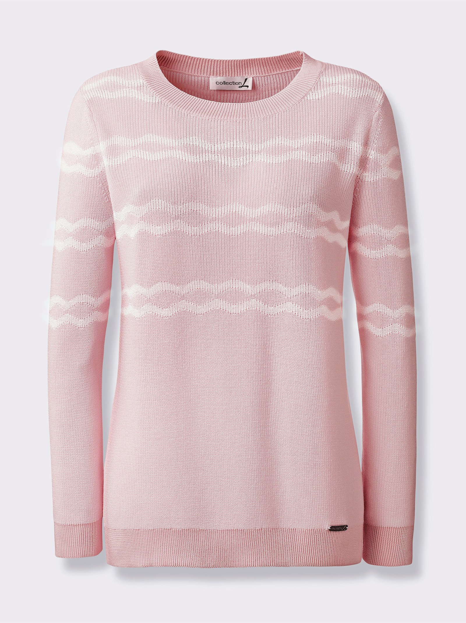 Rundhalspullover mit Rauten-Jacquard-Muster - hellrosé-meliert