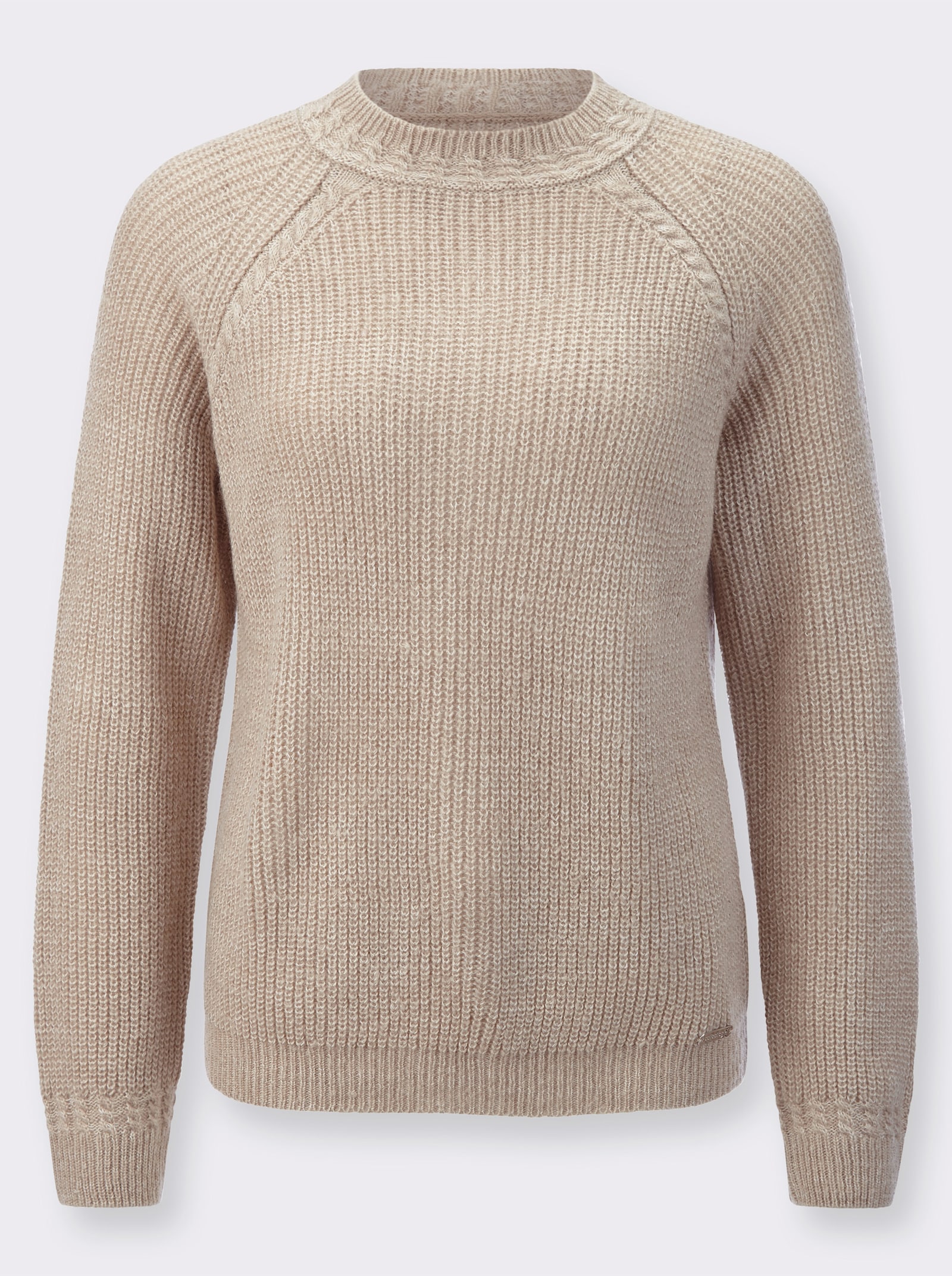 Stehkragenpullover mit Zopfstrick-Muster - sesam-meliert