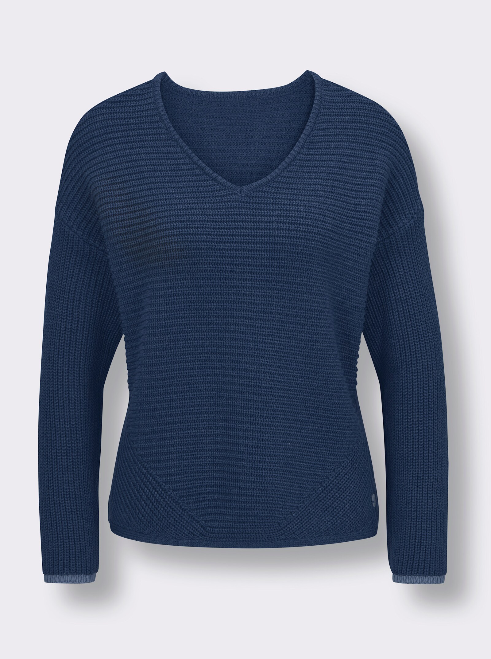 CREATION L PREMIUM Langarm-Pullover mit Kontrastkanten - jeansblau-meliert