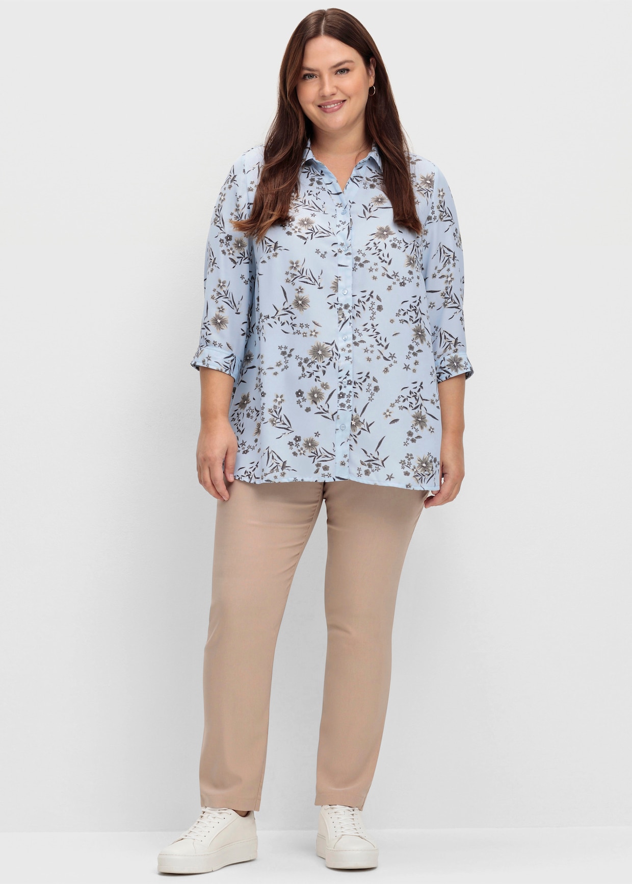 Longbluse mit Blümchen-Print - hellblau-bedruckt
