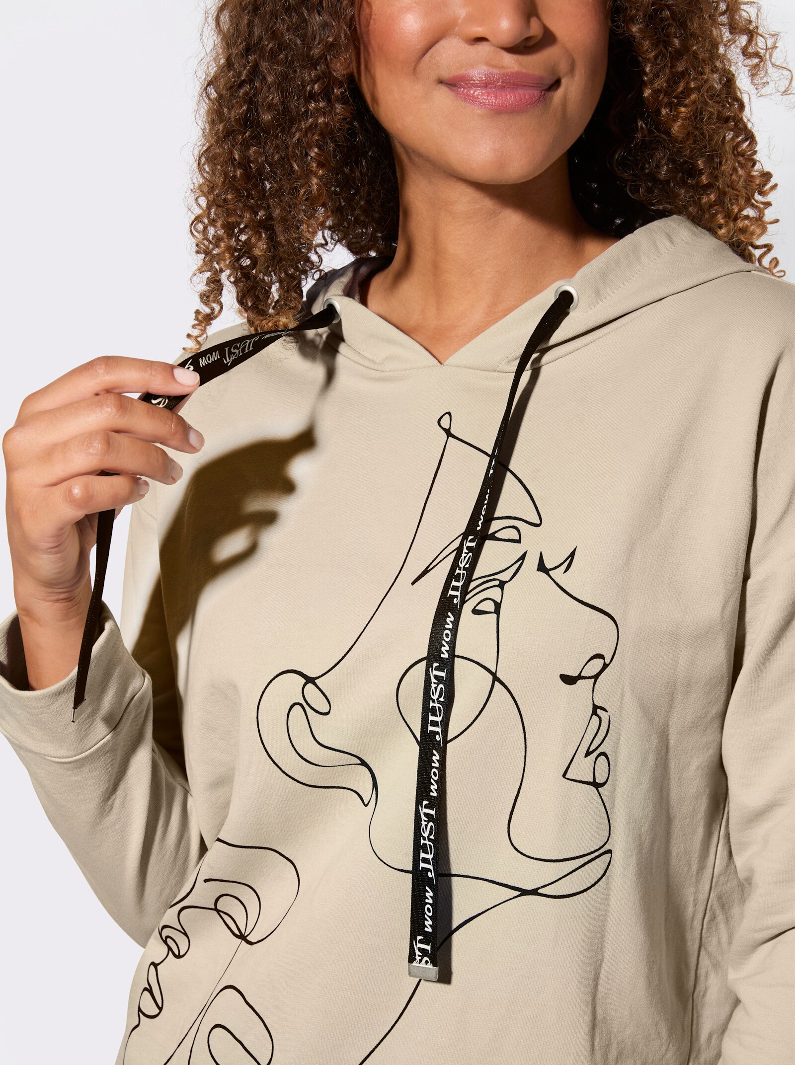Kapuzensweatshirt mit Linien-Motiv - sand