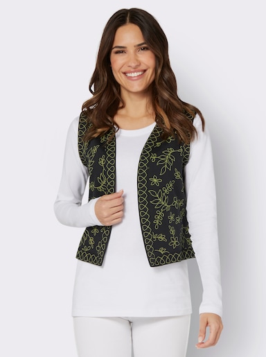 Sweatweste in offener Form - schwarz-schilf-bedruckt