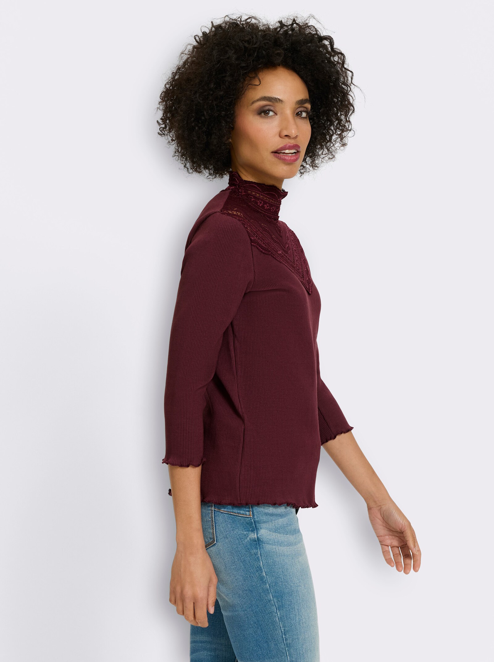 heine 3/4-Arm-Shirt mit Spitzeneinsatz - burgund