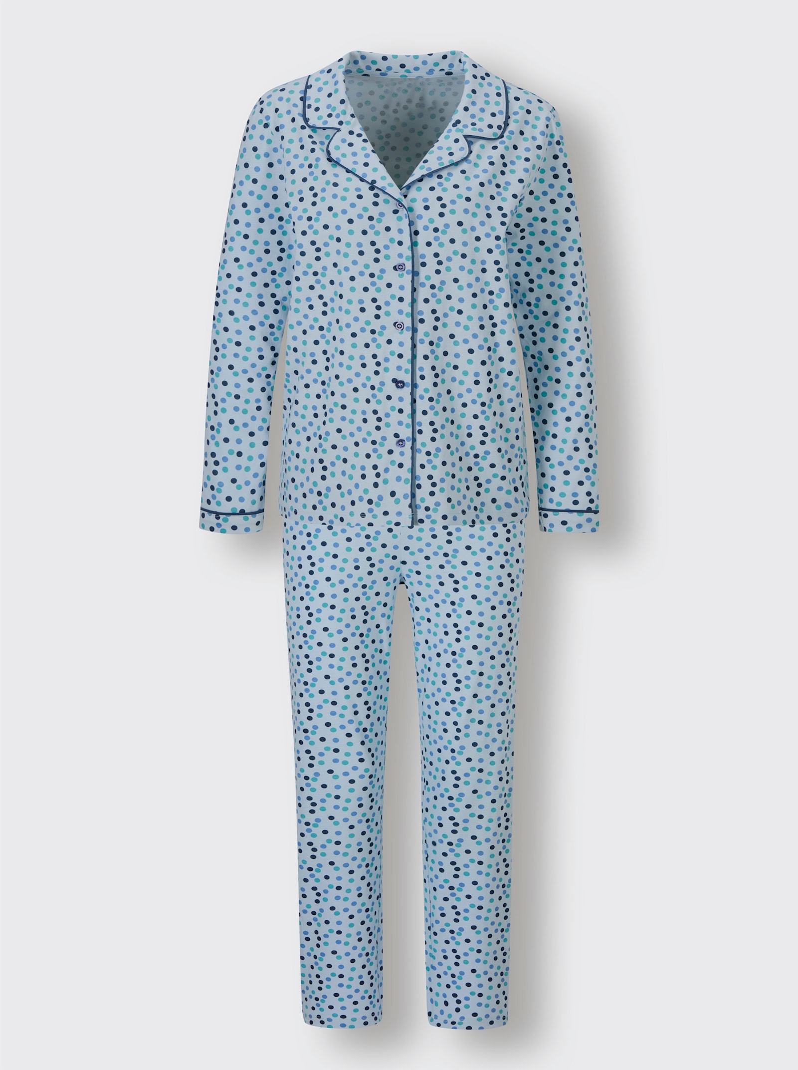 wäschepur Pyjama aus Flanell - hellblau-ozean-getupft