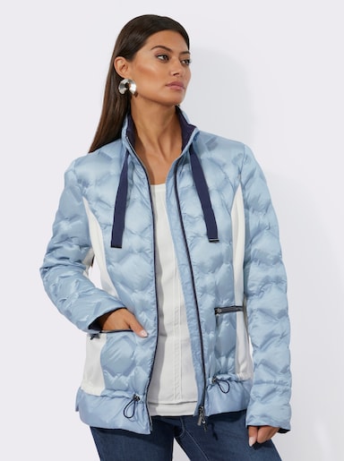 Leichtdaunenjacke mit seitlichen Jersey-Einsätzen - hellblau-ecru