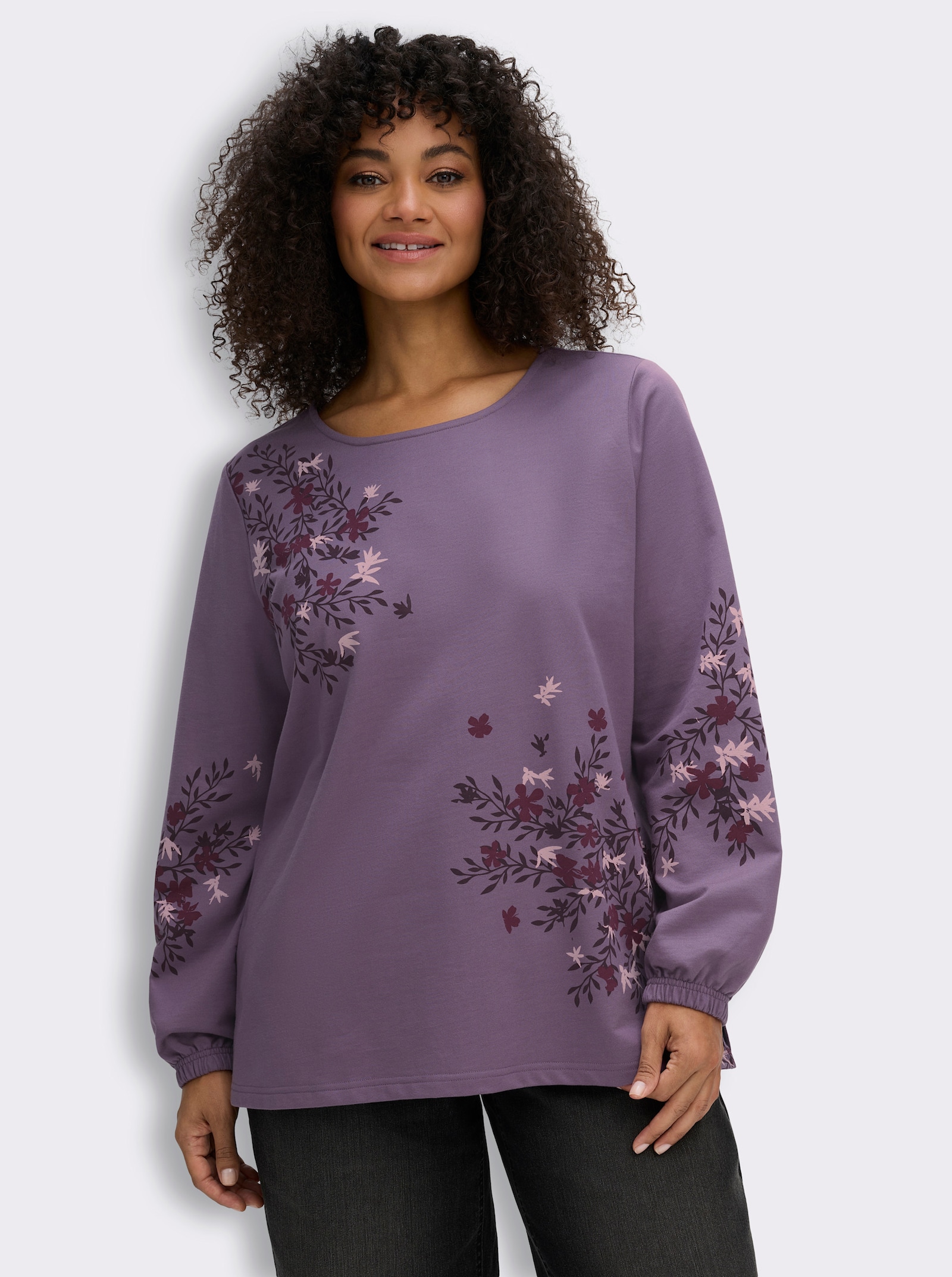 sheego Sweatshirt mit Blumenprints - feige-aubergine-bedruckt