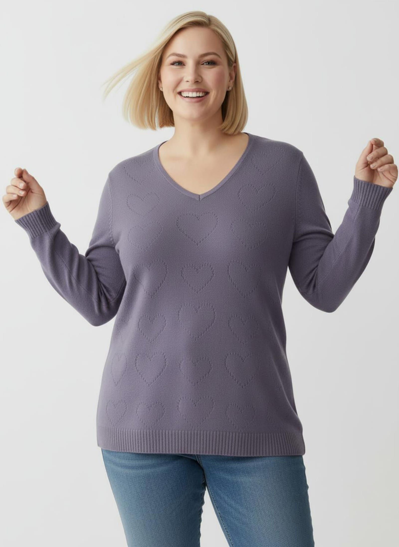 Longpullover mit Ajour-Herzchen - feige