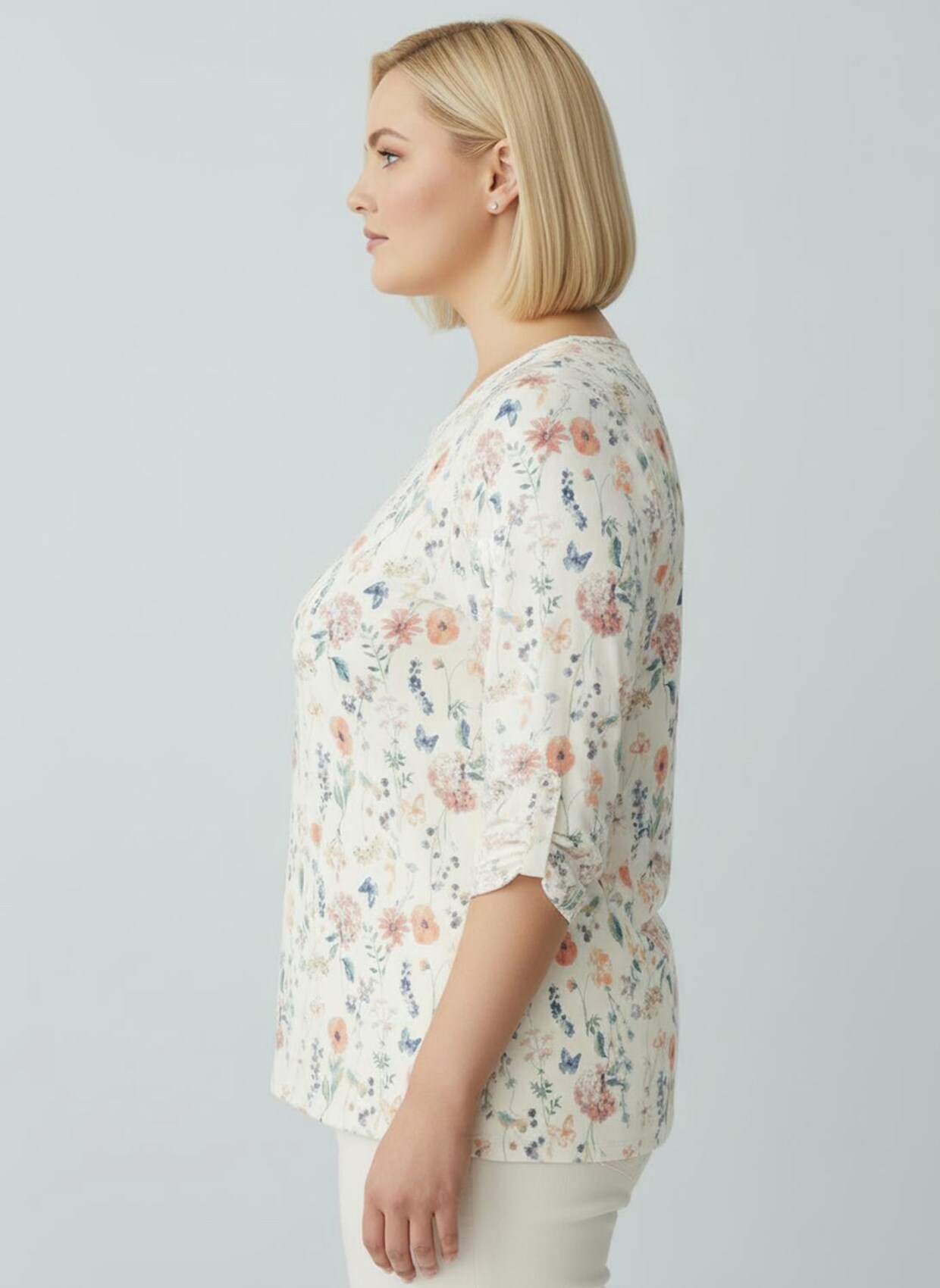 Print-Shirt mit Raffung an den Ärmeln - ecru-flamingo-bedruckt