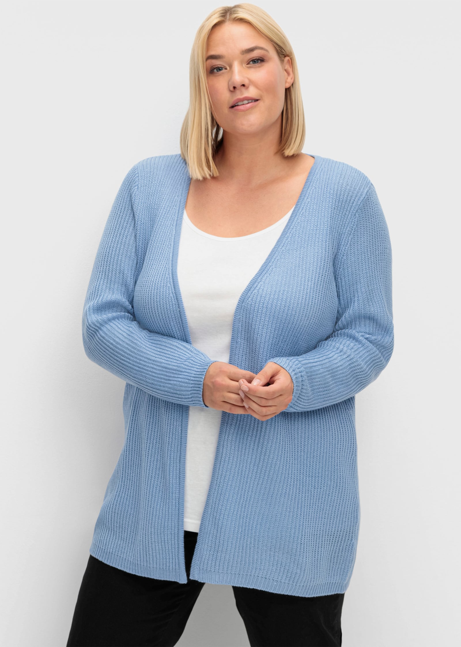 Strickjacke mit gerippten Abschlüssen - bleu