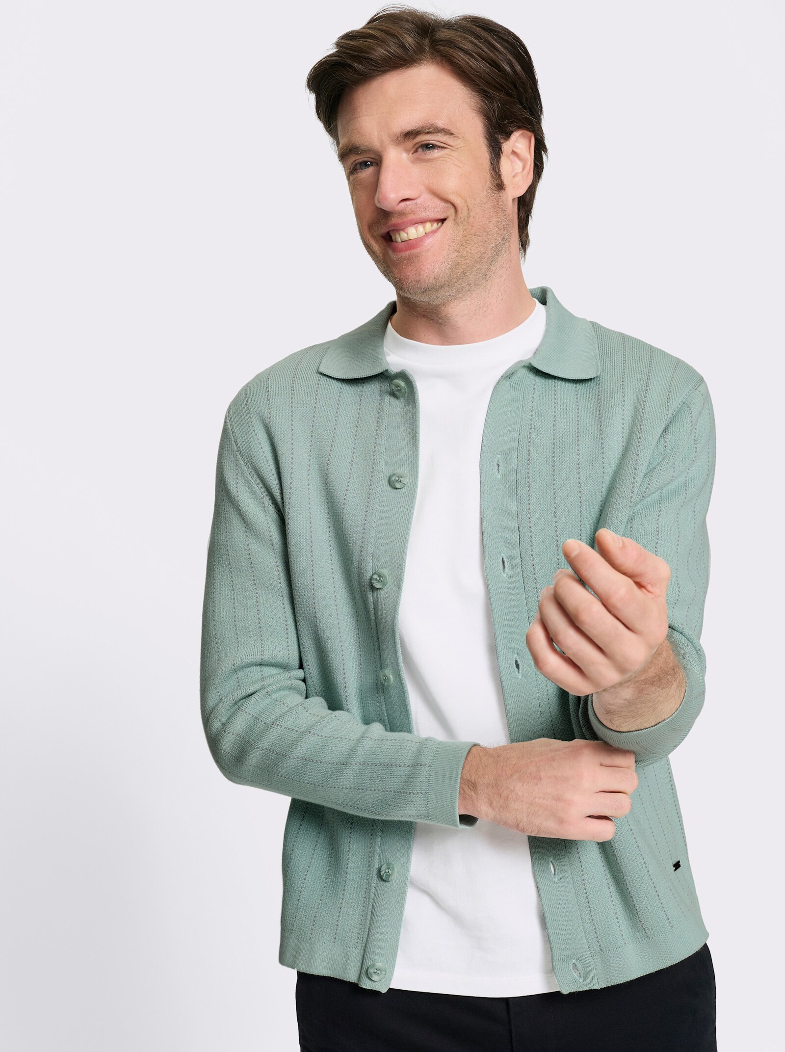 Marco Donati Strickjacke mit Jacquard-Muster, Baumwolle - kalkmint