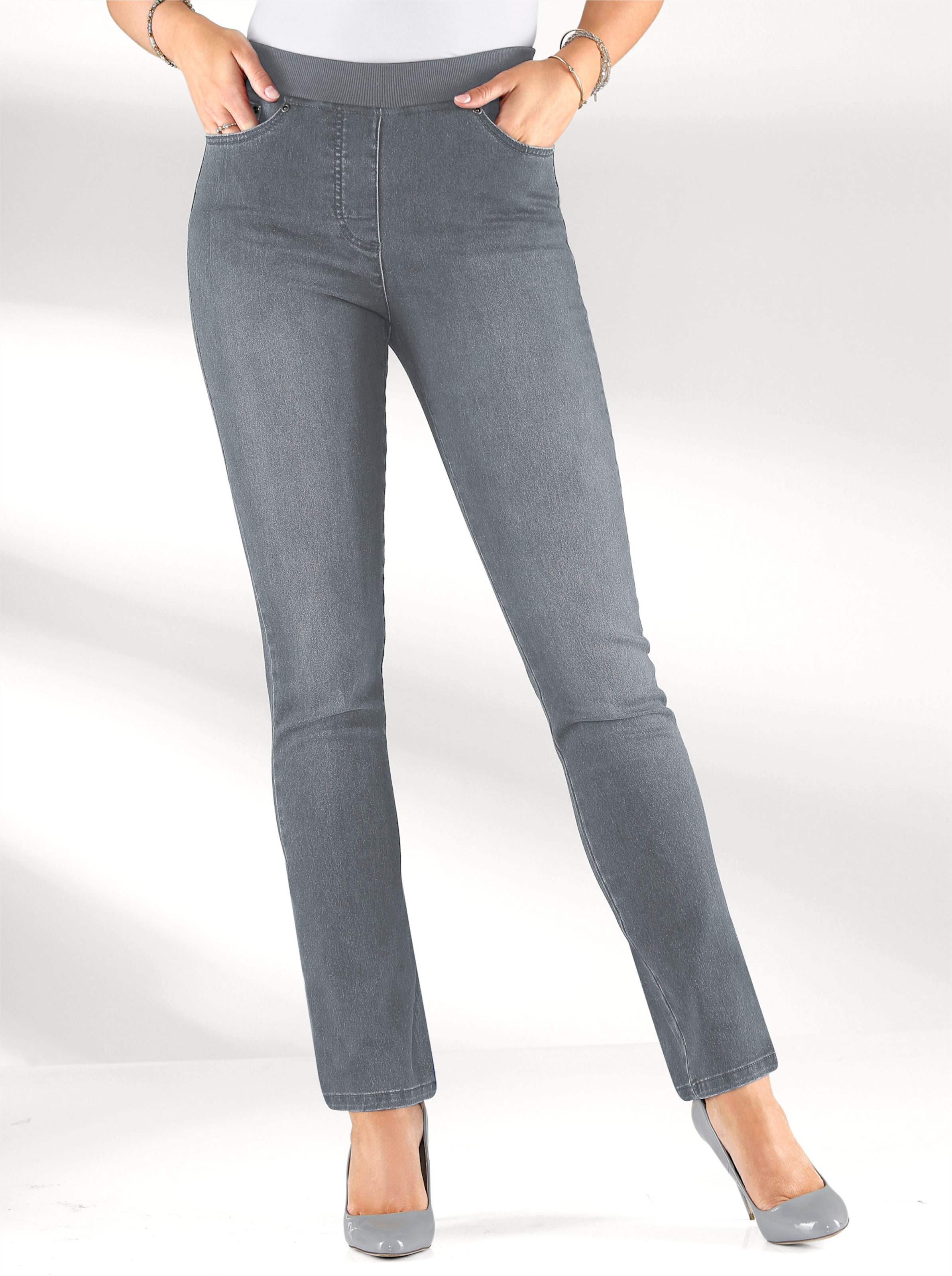Inspirationen Damen Blau/Grau Schlupfjeans Gr. 54, Normalgrößen, (, Denim), 78% Baumwolle, 20% Polyester, 2% Elasthan, Unifarben, Lang, Jeans Schl... - Bild 3