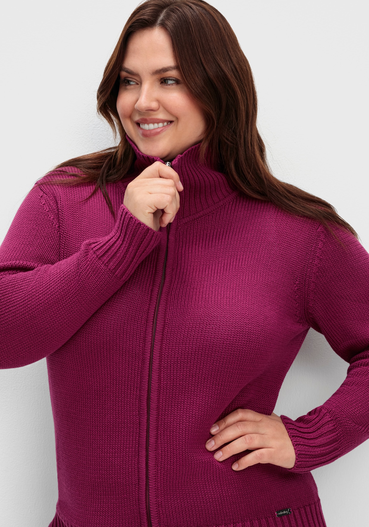 Strickjacke mit 2-Wege-Reißverschluss - fuchsia