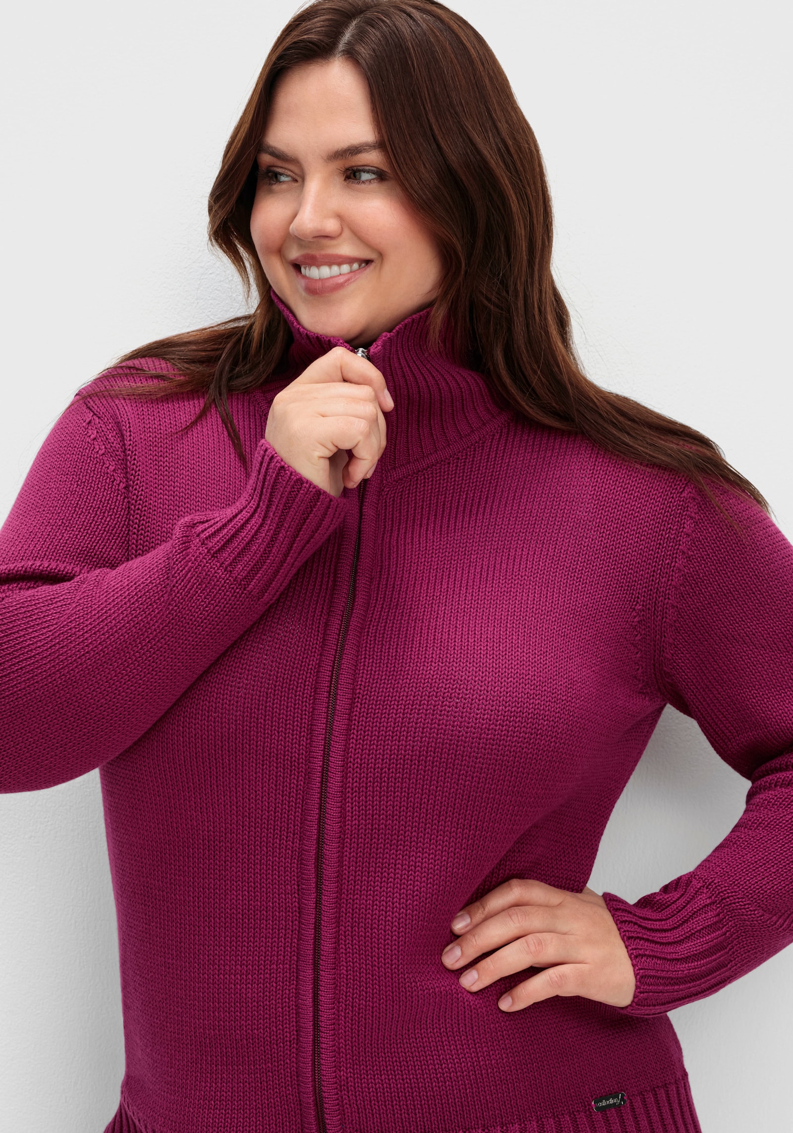 Strickjacke mit 2-Wege-Reißverschluss - fuchsia