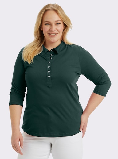 Poloshirt mit langer Knopfleiste - tannengrün