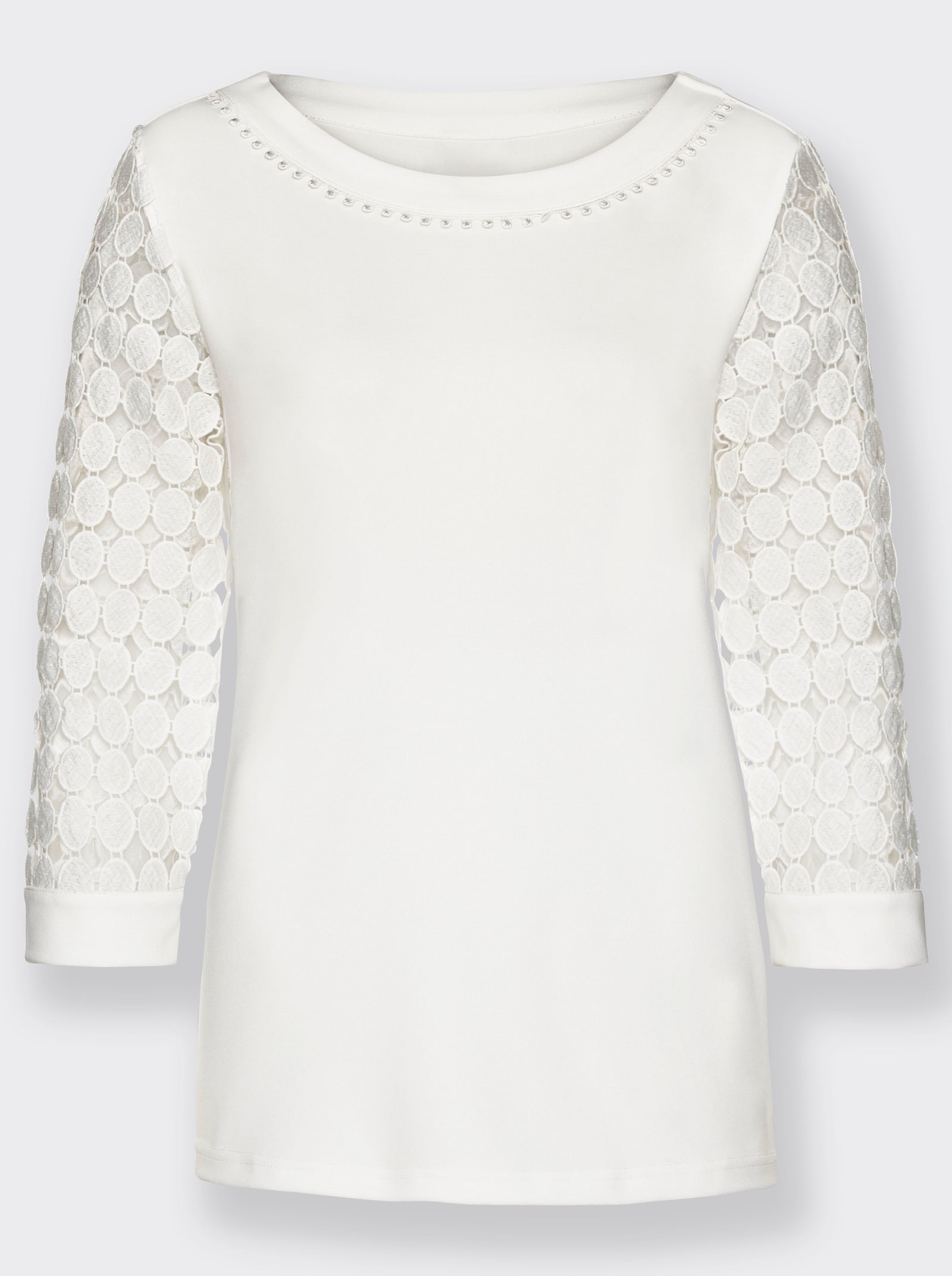Spitzenshirt mit U-Boot-Ausschnitt - ecru