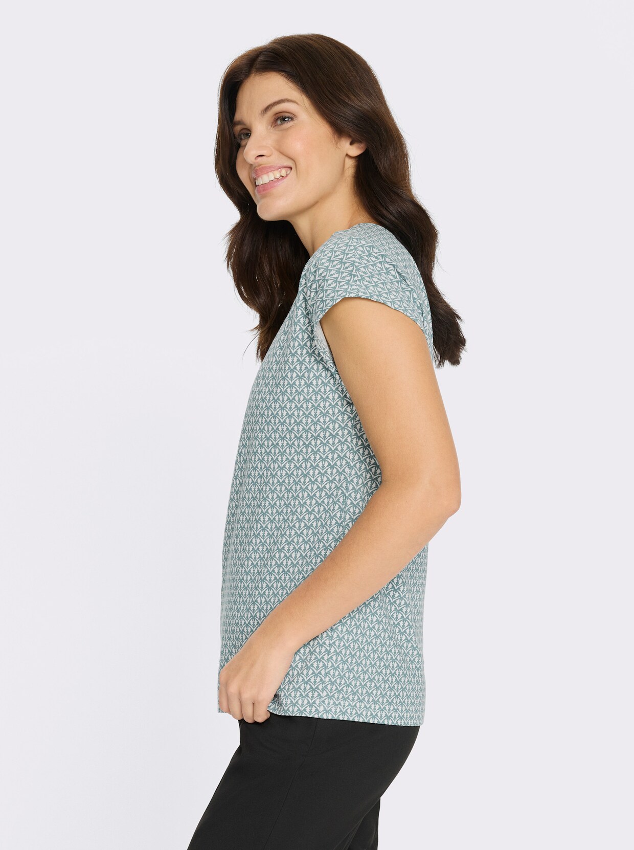 Rundhalsshirt mit Minimaldessin - jade-ecru-bedruckt