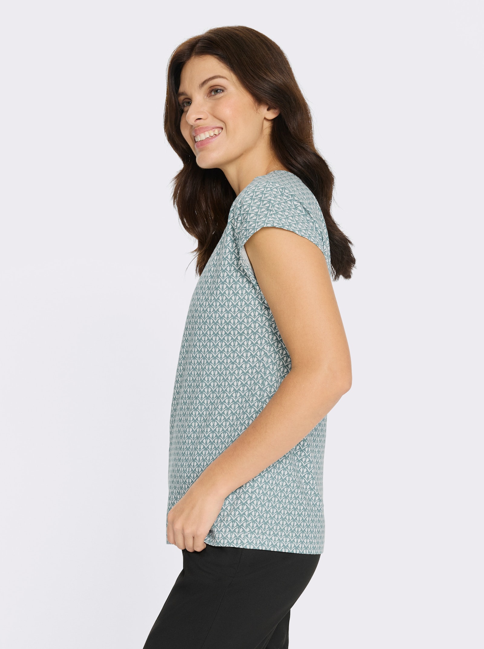 Rundhalsshirt mit Minimaldessin - jade-ecru-bedruckt