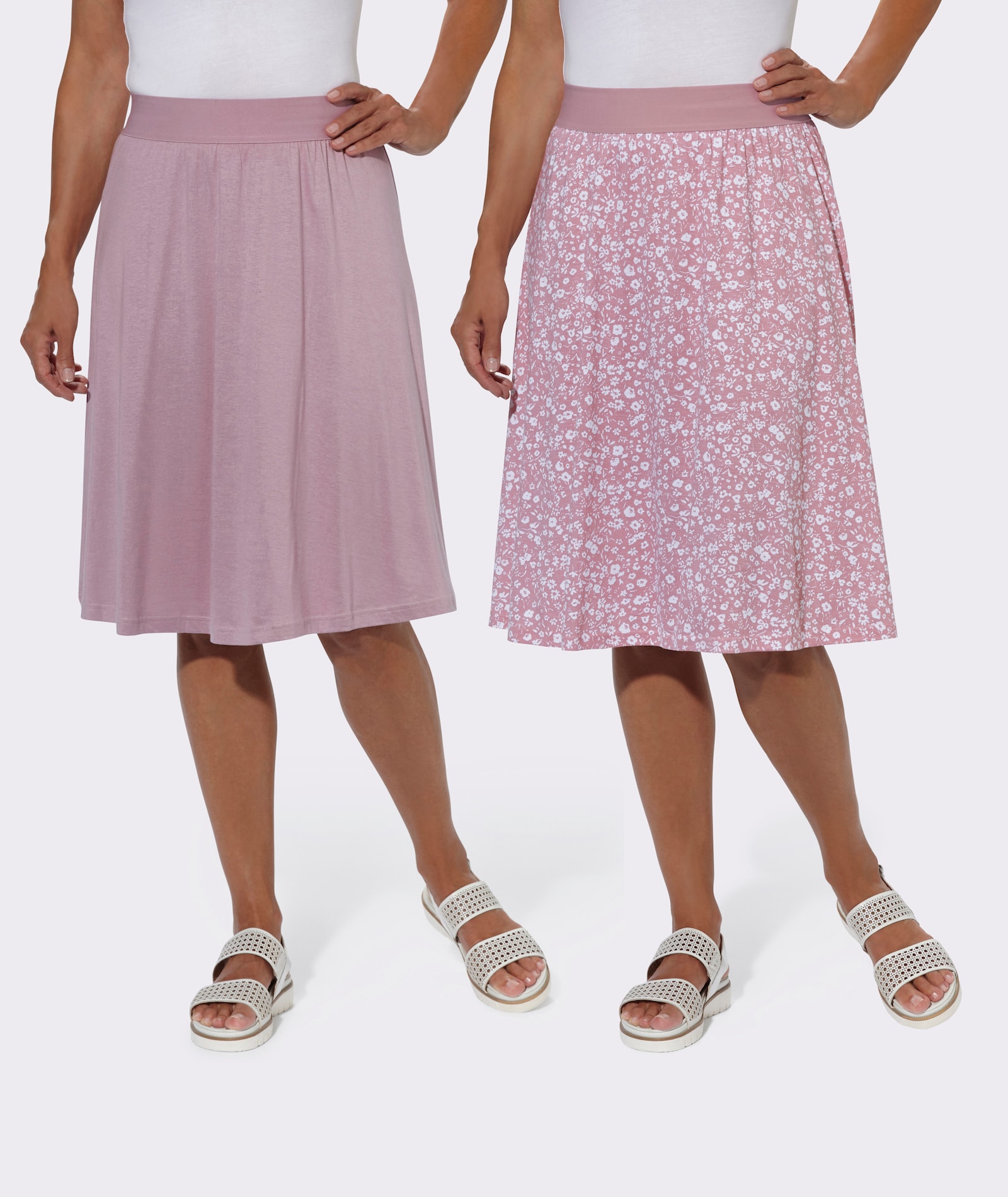 Jerseyrock im Doppelpack - mauve + mauve-weiß-bedruckt