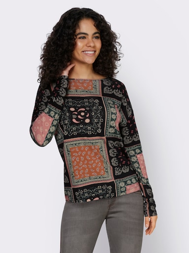 heine Rundhalsshirt im Patch-Dessin - schwarz-rosenholz-bedruckt