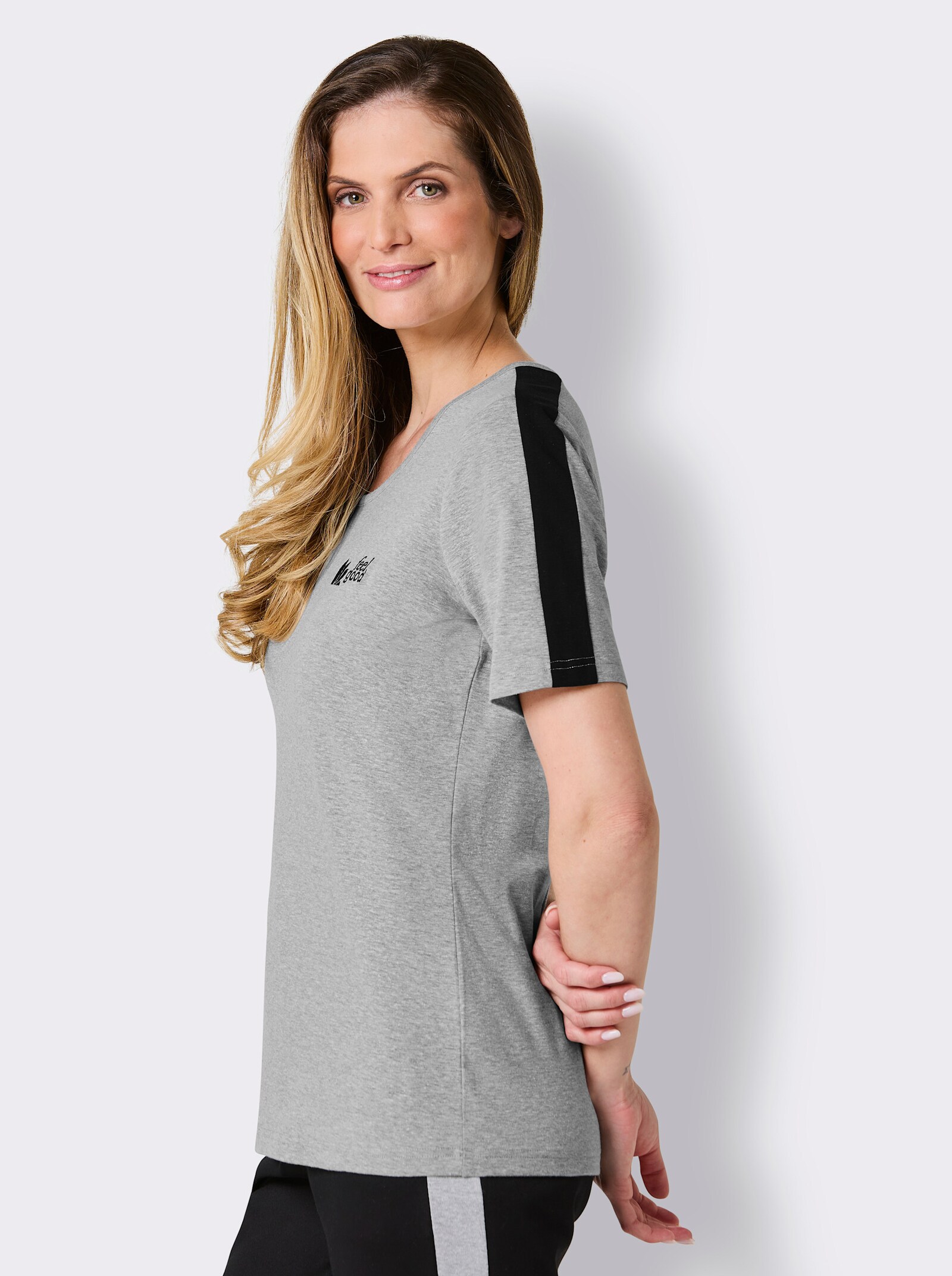 feel good Shirt - grau-meliert-schwarz
