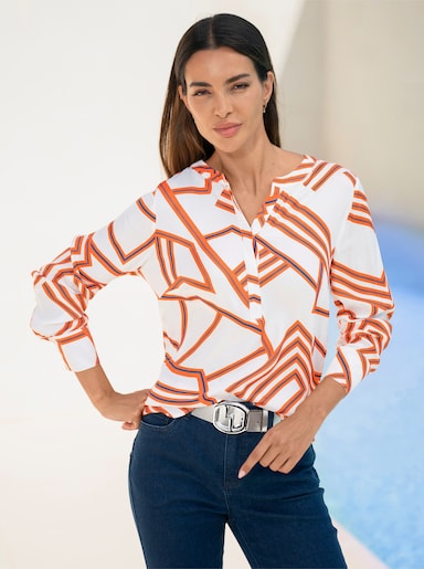 heine Druckbluse - weiß-orange-bedruckt