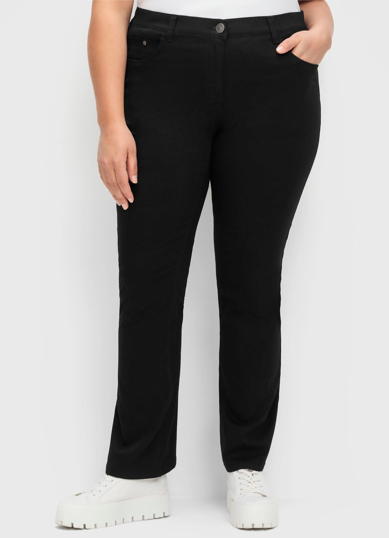 sheego Bootcut-broek met elastische band - zwart