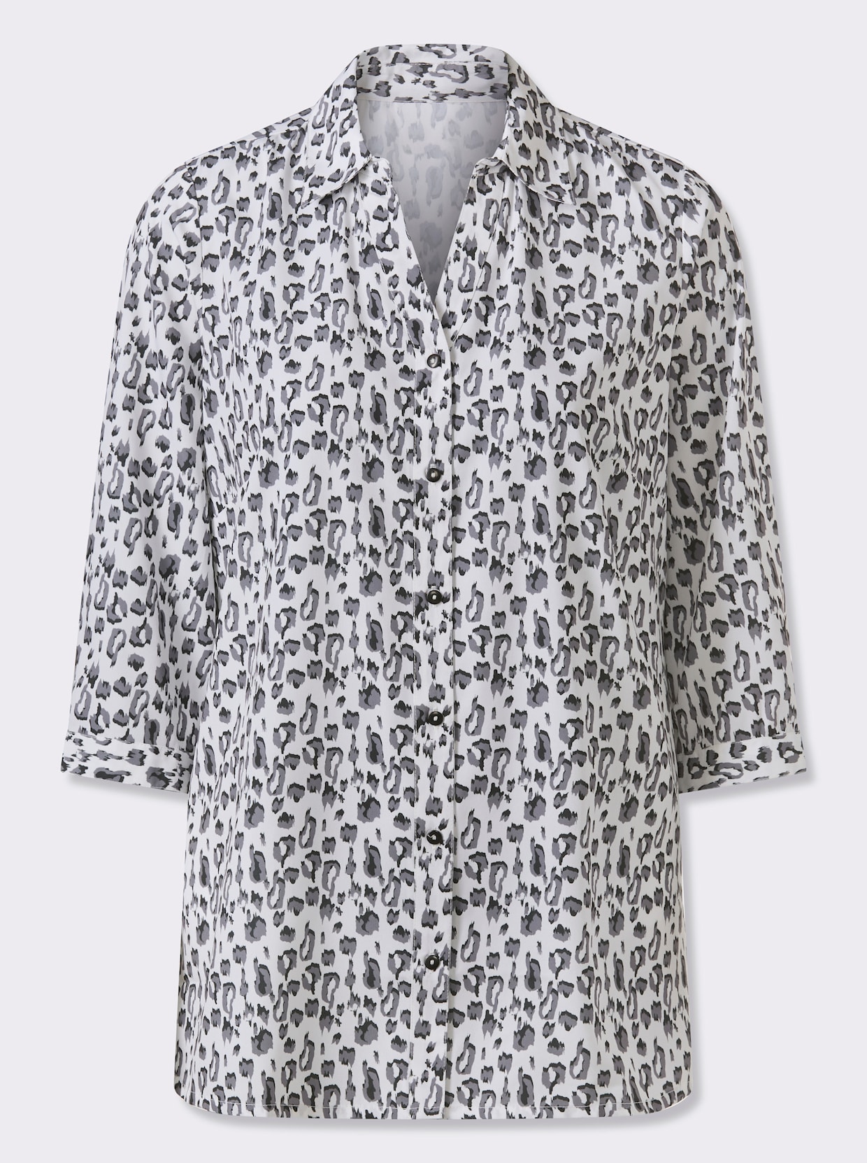 Longbluse - ecru-graphit-bedruckt