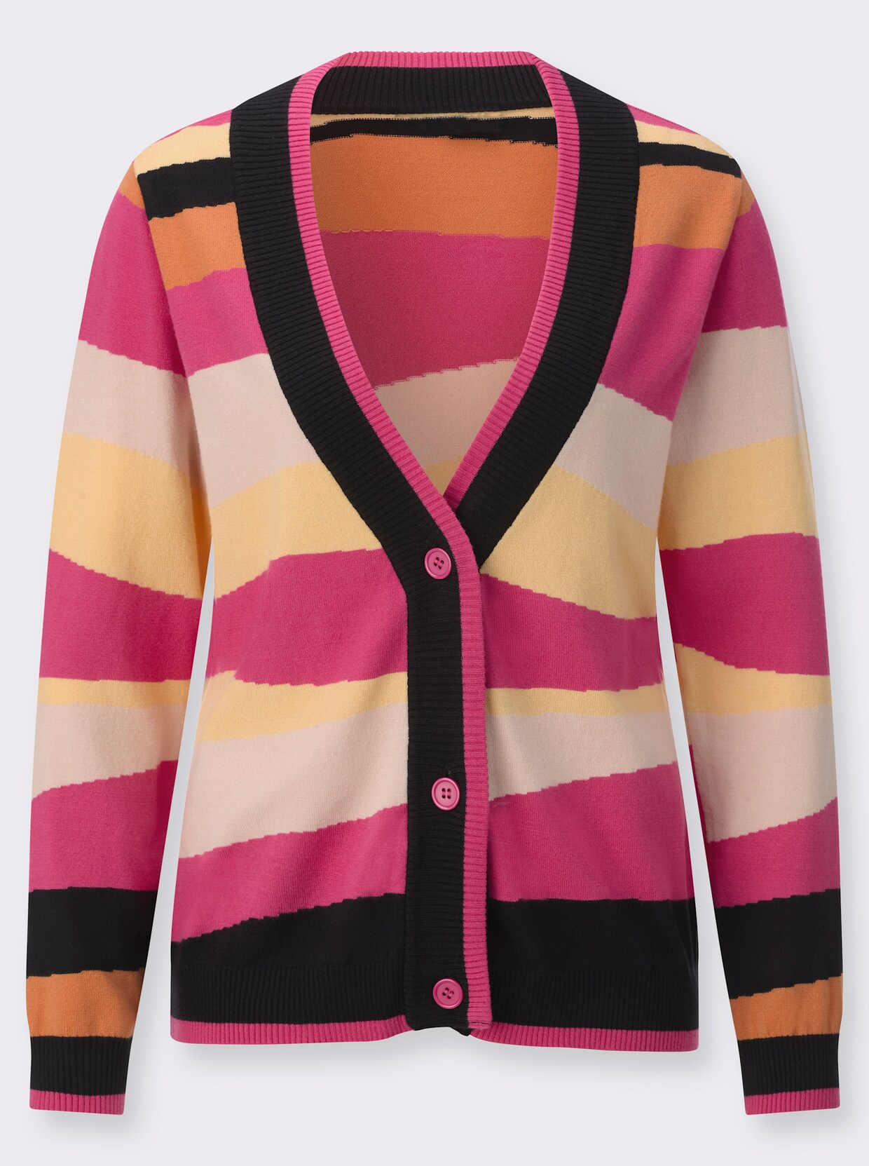 Feinstrickjacke - fuchsia-papaya-gemustert