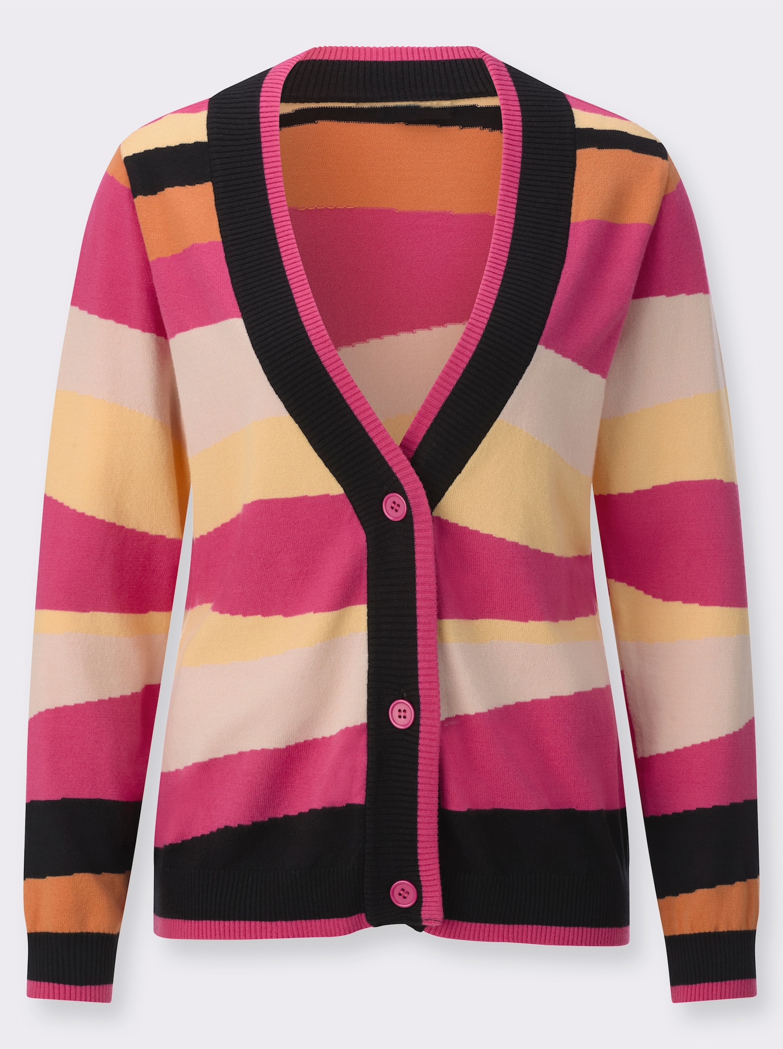 Veste en tricot fin avec bords-côtes - fuchsia-papaye à motifs