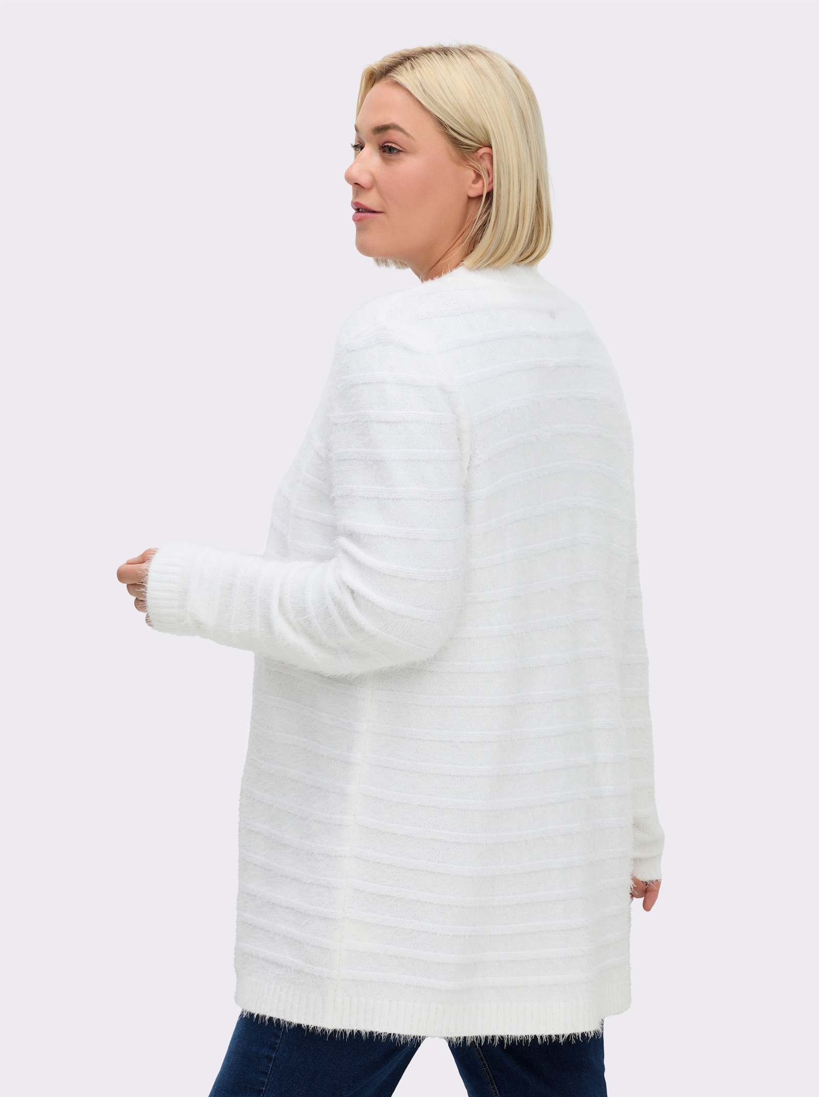 sheego Strickjacke in langer Form mit Druckknopf - ecru