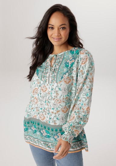 Aniston PLUS Schlupfbluse - türkis-braun-weiß-schwarz