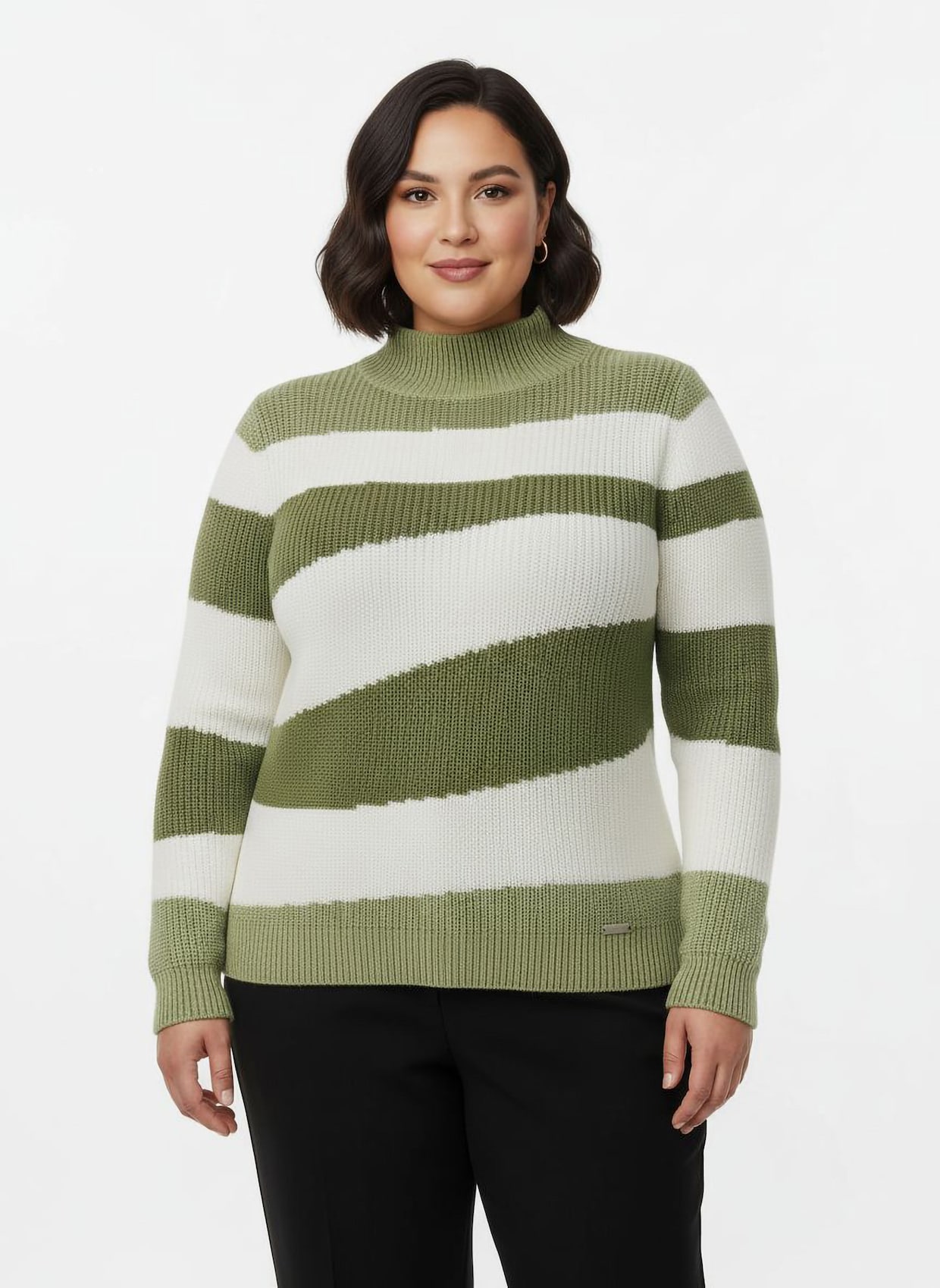 Stehkragenpullover mit Intarsienstrick-Muster - oliv-ecru-gemustert