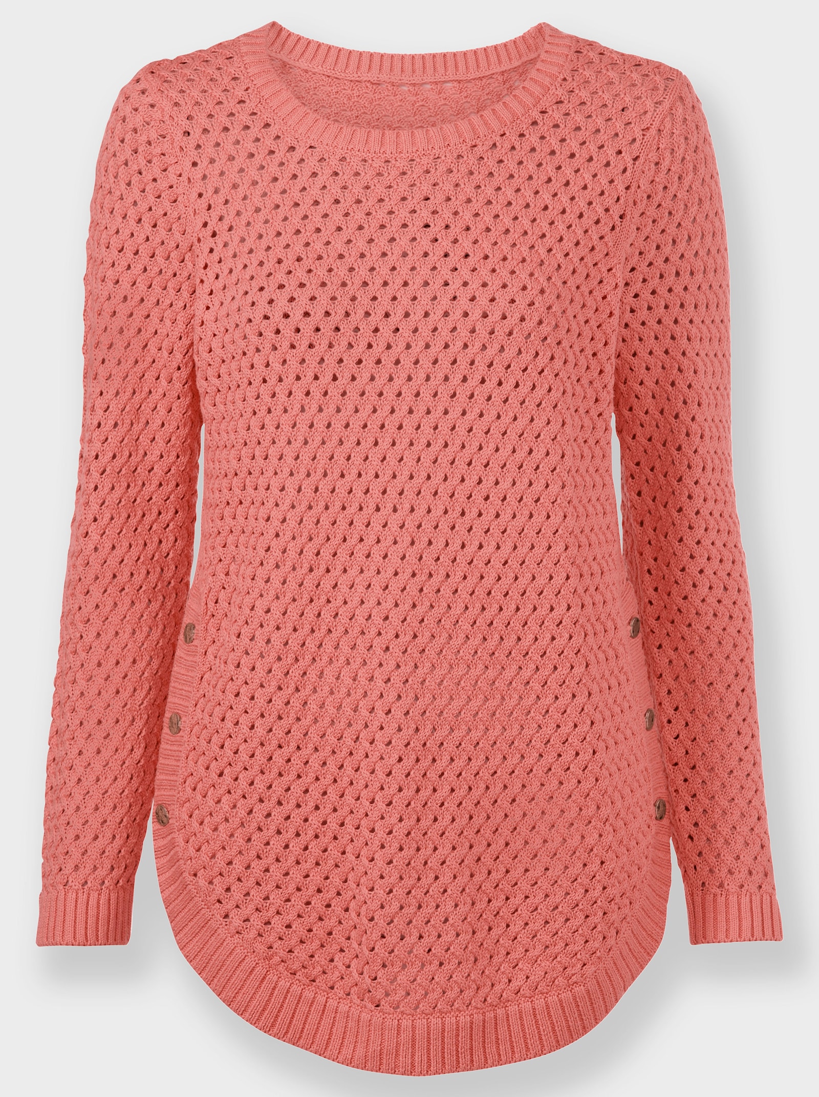 Rundhalspullover mit Ajourstrick - flamingo