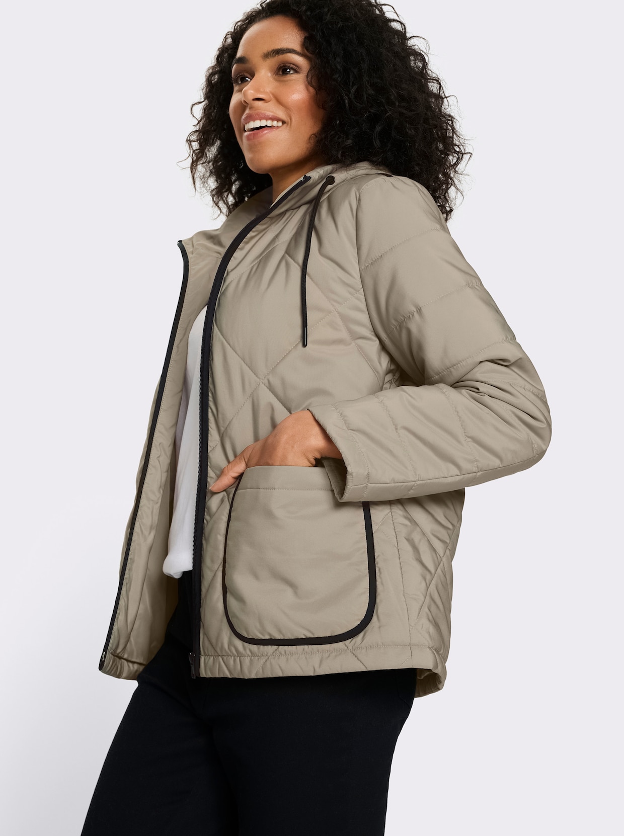 Steppjacke mit Kontrast-Details - sesam-schwarz