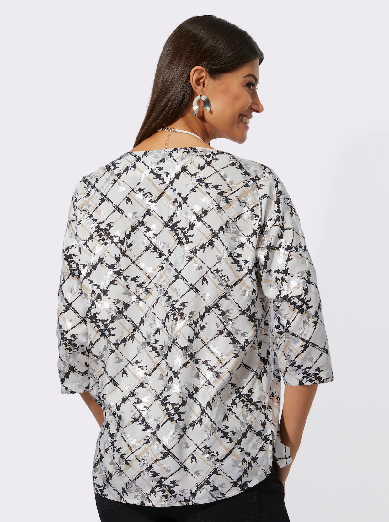 Druckbluse - ecru-schwarz-bedruckt