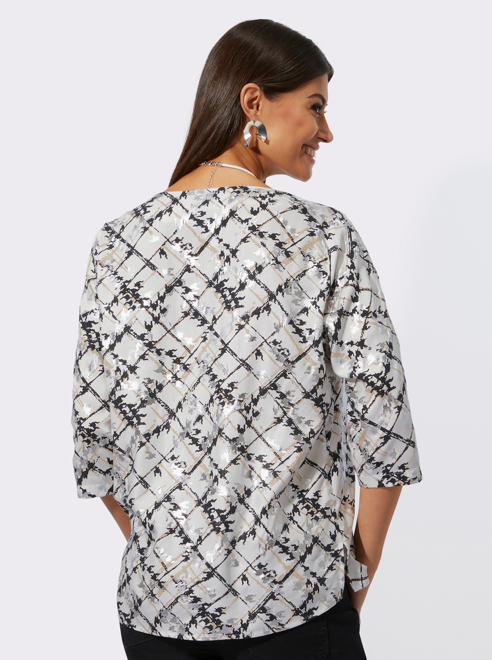 Druckbluse aus reiner Viskose - ecru-schwarz-bedruckt