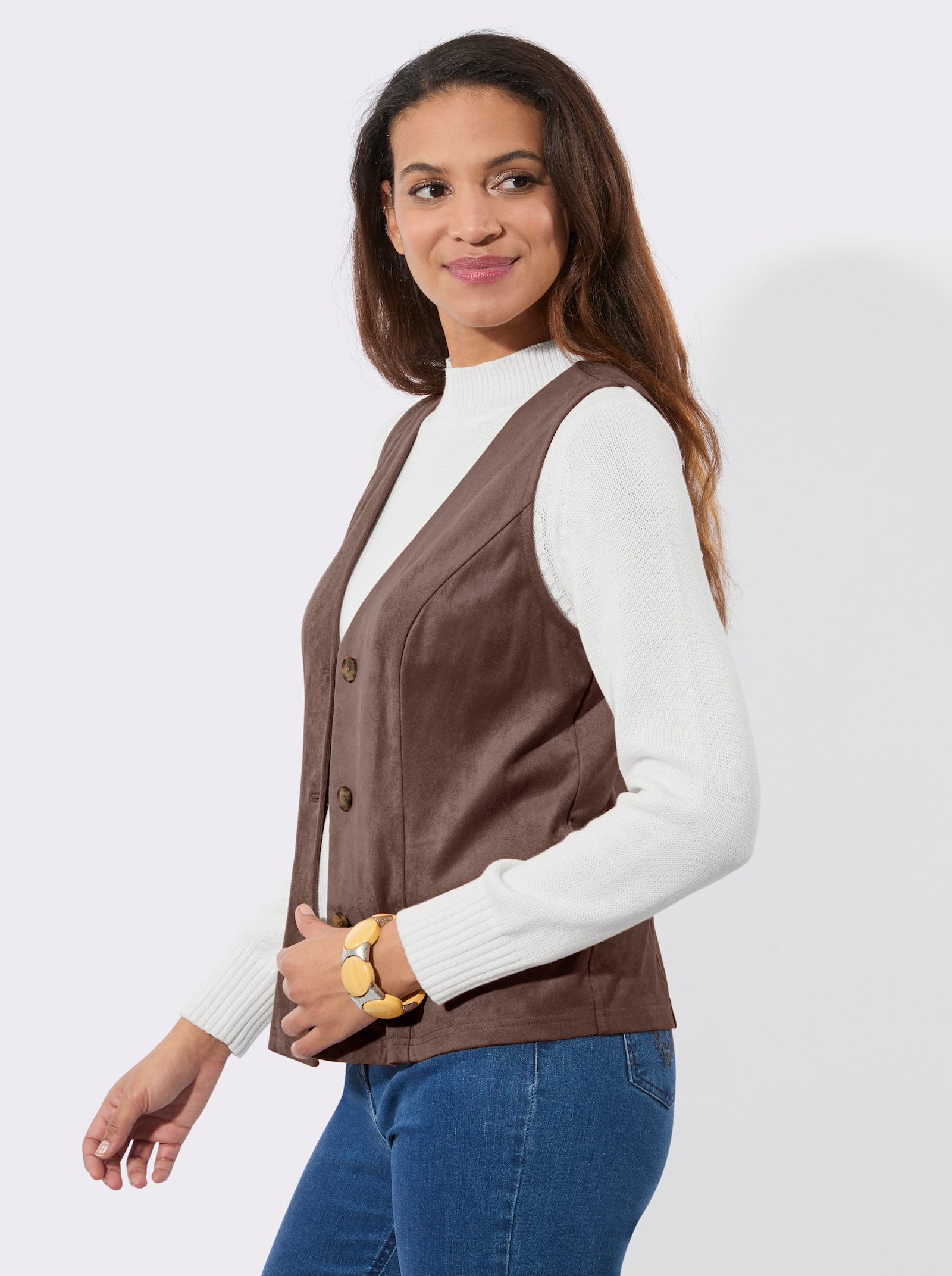 Lederimitatweste mit V-Ausschnitt - schoko