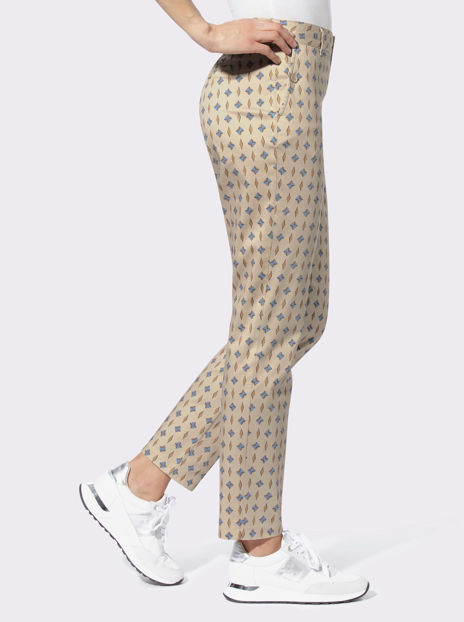 heine Pantalon 7/8 en coton extensible - sable-bleu imprimé