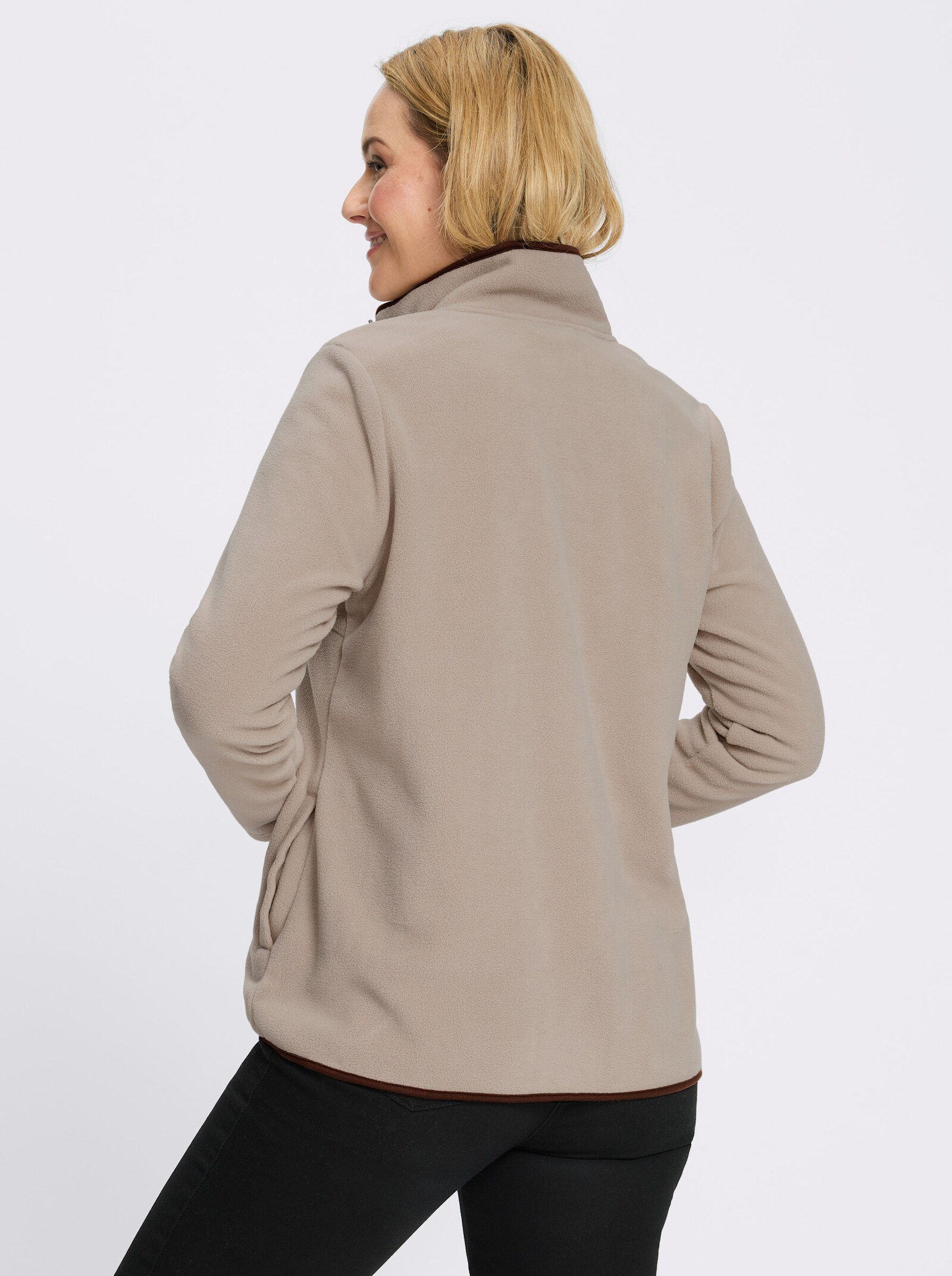 Fleecejacke mit Kontrast-Paspeln - sesam