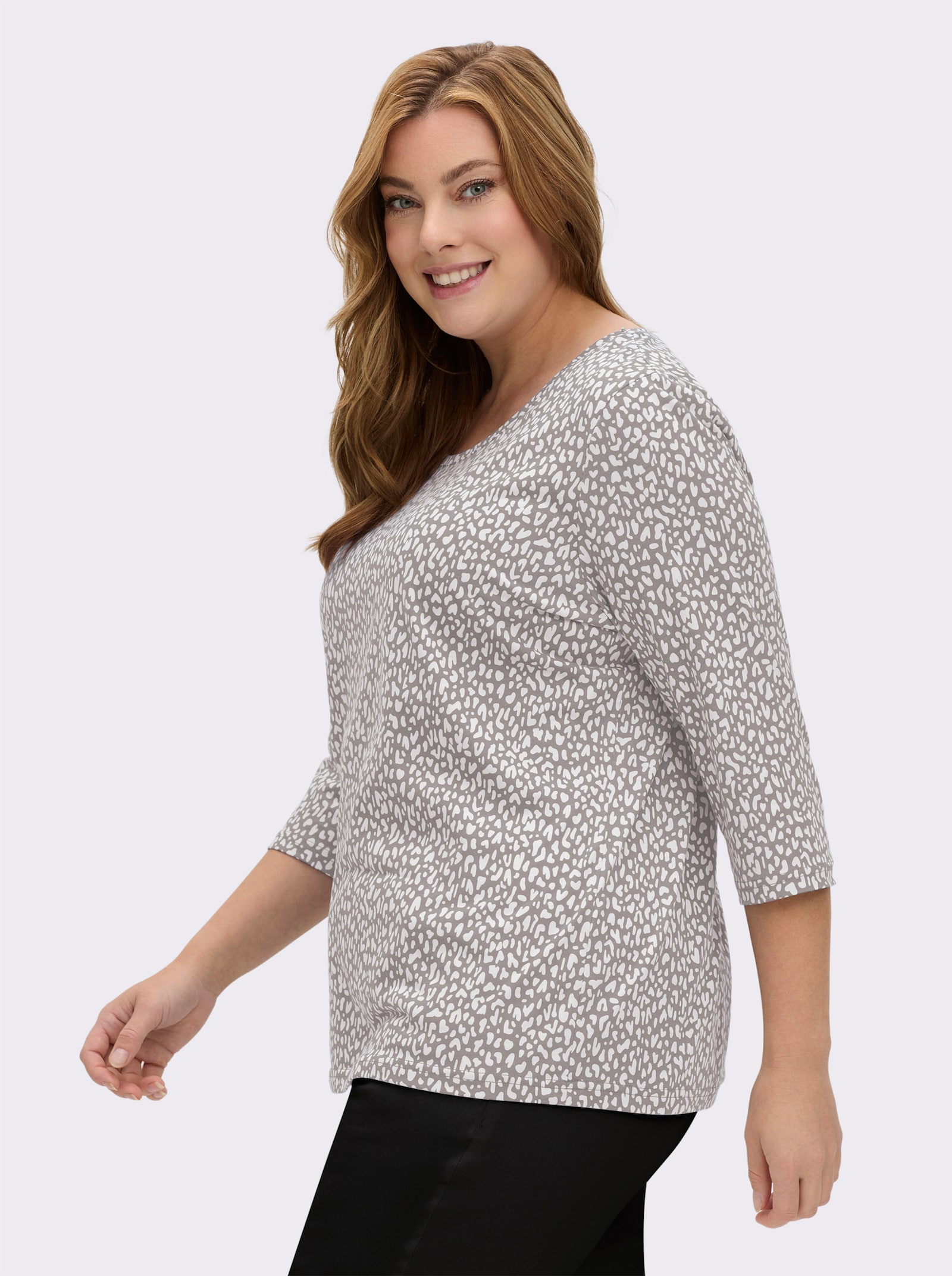 3/4-Arm-Shirt mit Minimal-Druck - weiß-grau-bedruckt