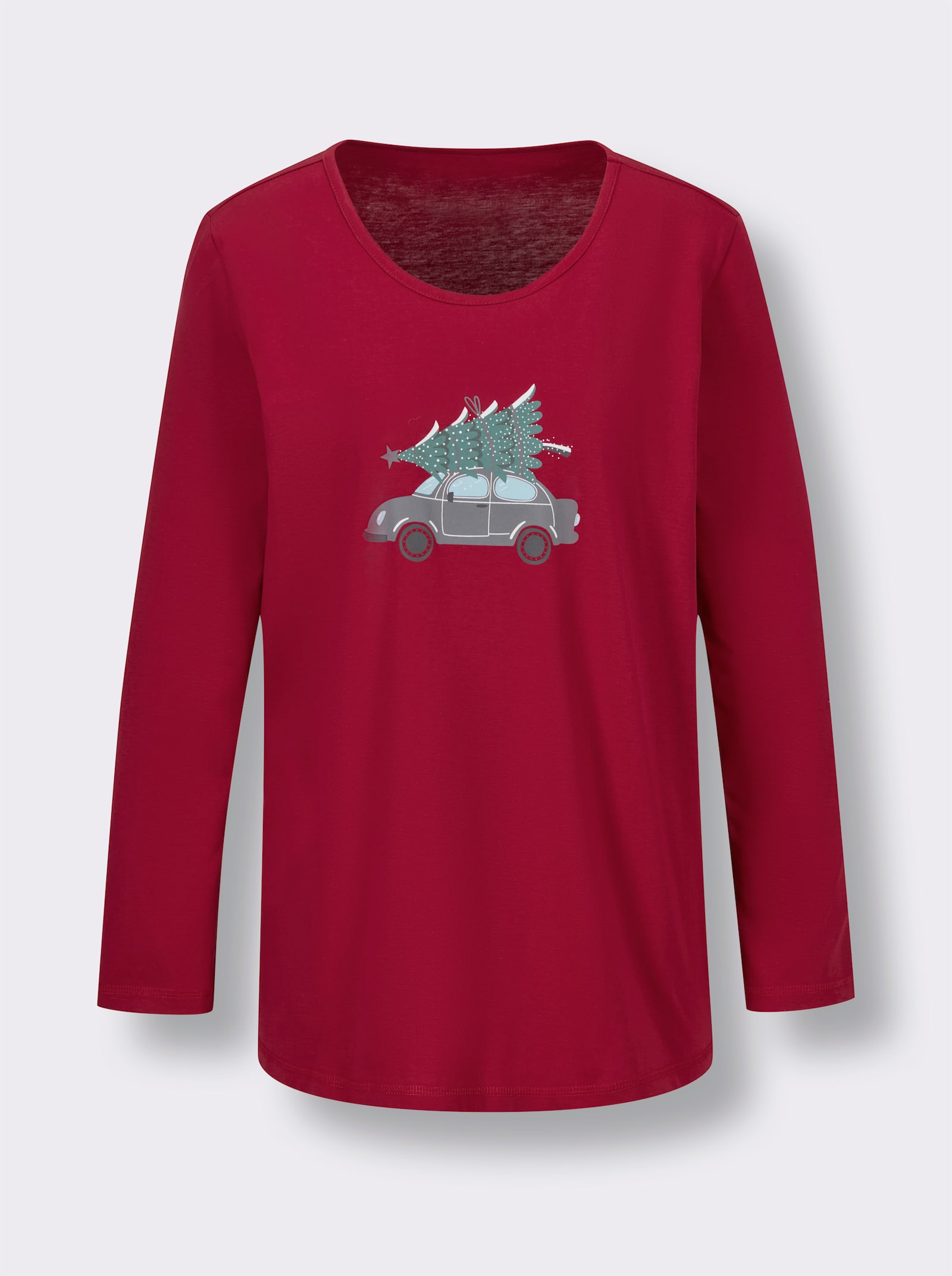 Comtessa Schlafanzugshirt mit Weihnachts-Motiv - rot-anthrazit