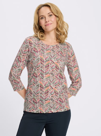 3/4-Arm-Shirt mit Zickzack-Muster - papaya-khaki-bedruckt