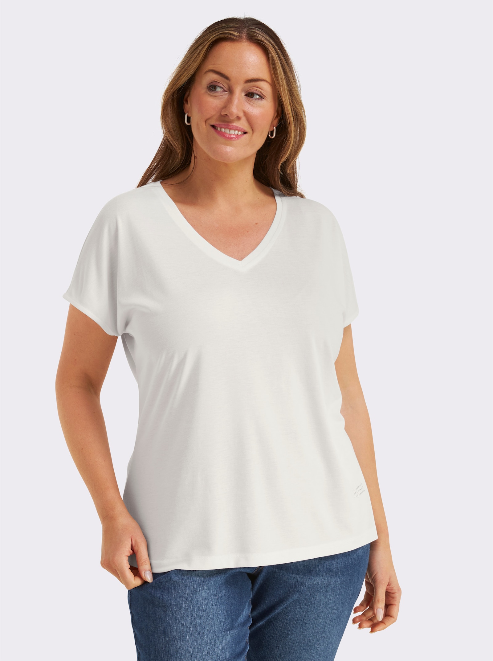 sheego Shirt met V-hals en strass-detail - wit