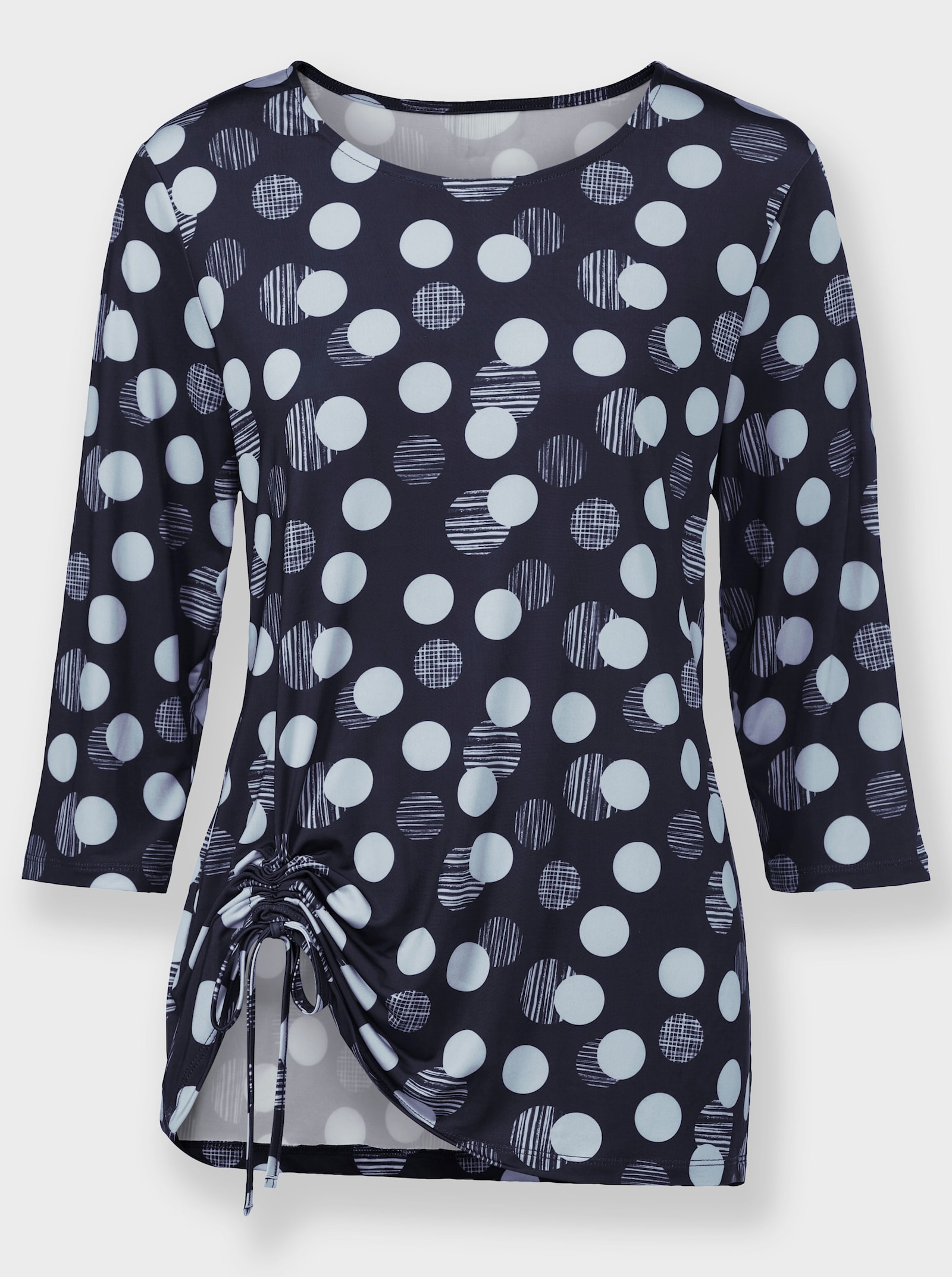 Shirt met ronde hals in stippendessin - marine/lichtblauw bedrukt