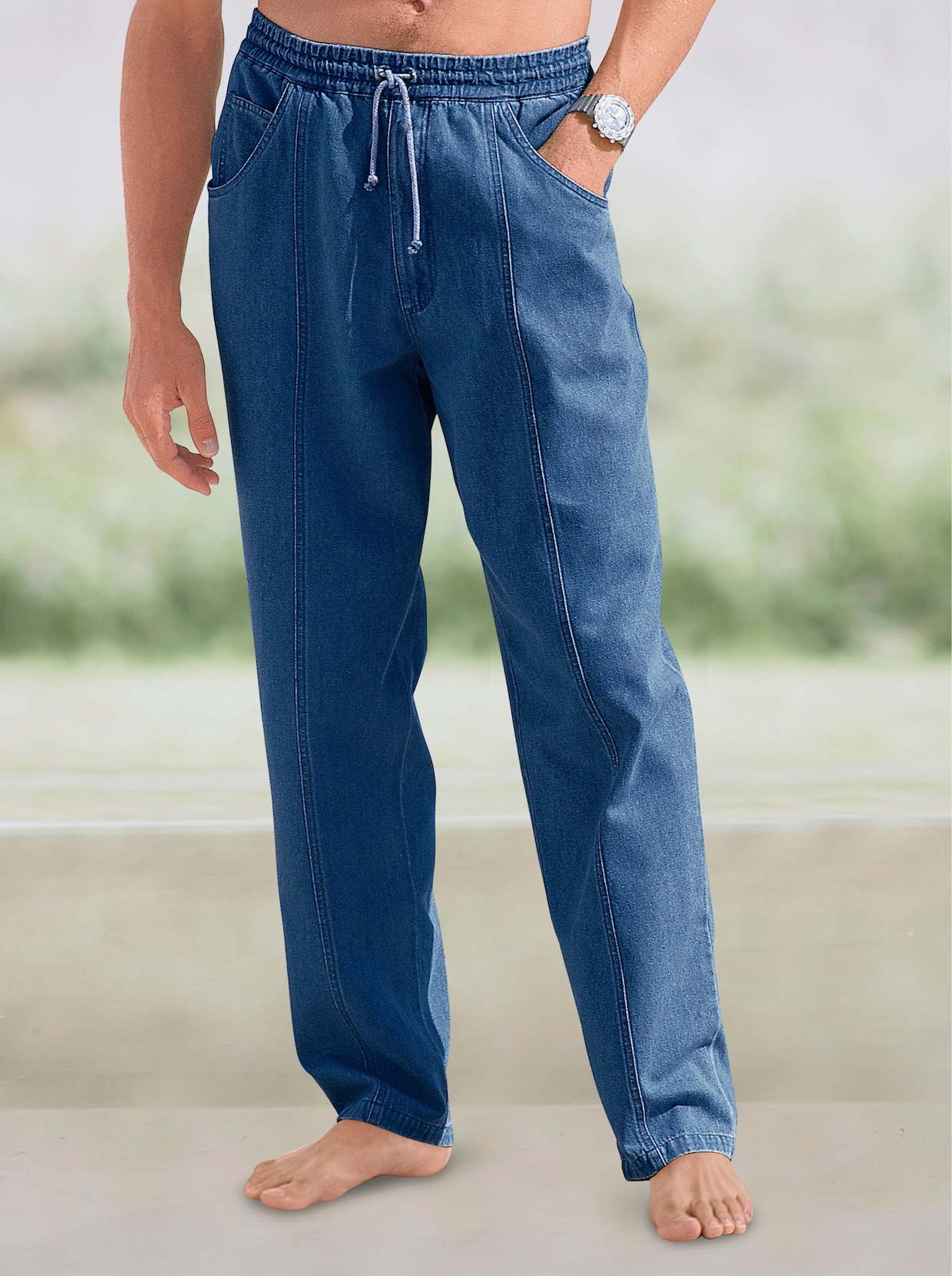Jeans med resår - blue-stone-washed