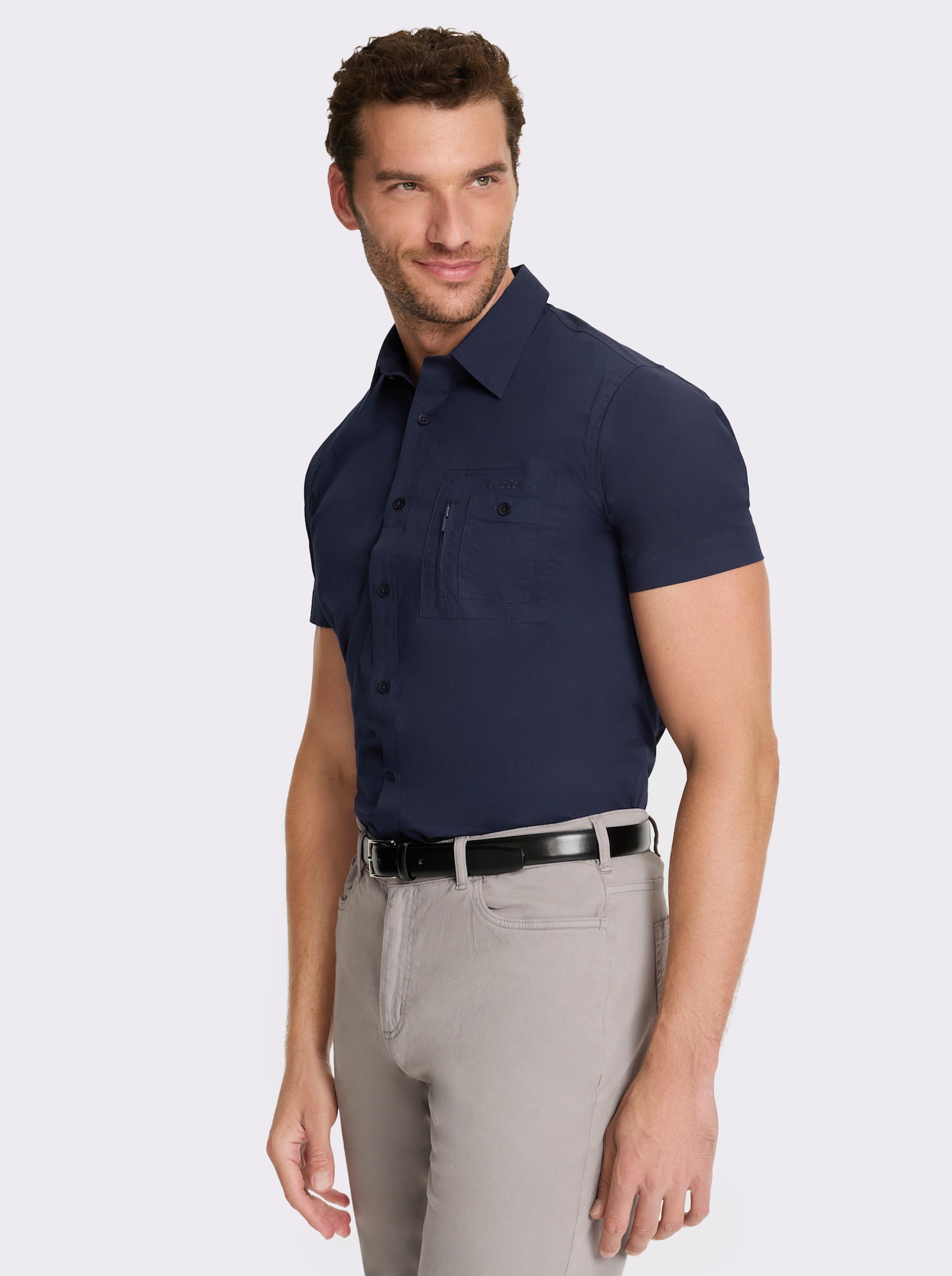 Marco Donati Kurzarmhemd mit Reißverschluss-Brusttasche - marine