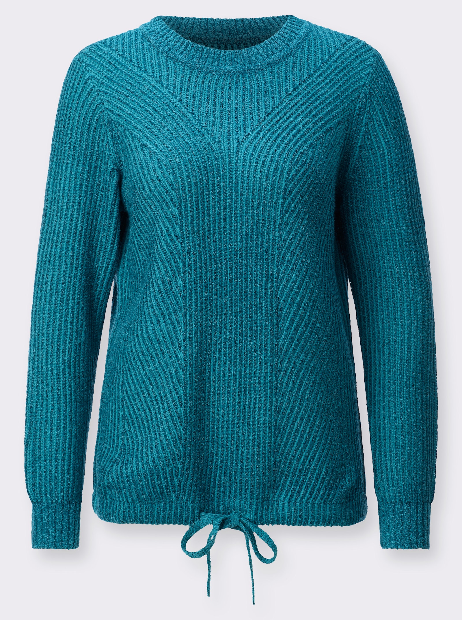 Bouclé-Pullover in Strickstruktur - aquapetrol-türkis-meliert