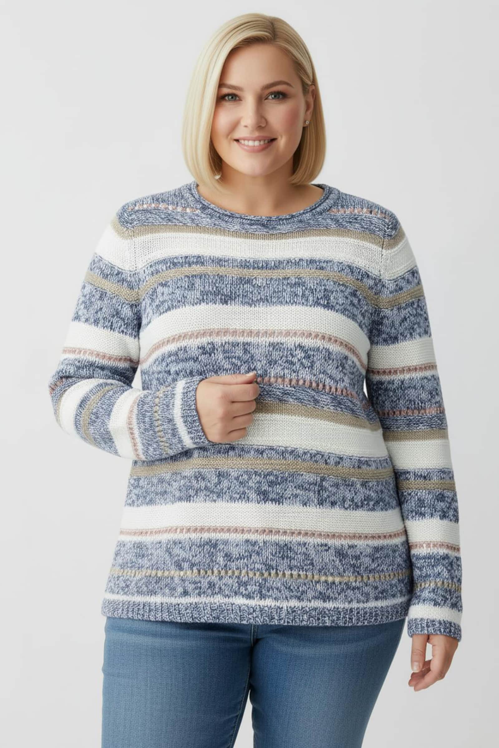 Strickpullover mit Streifen-Muster - blau-ecru-gestreift