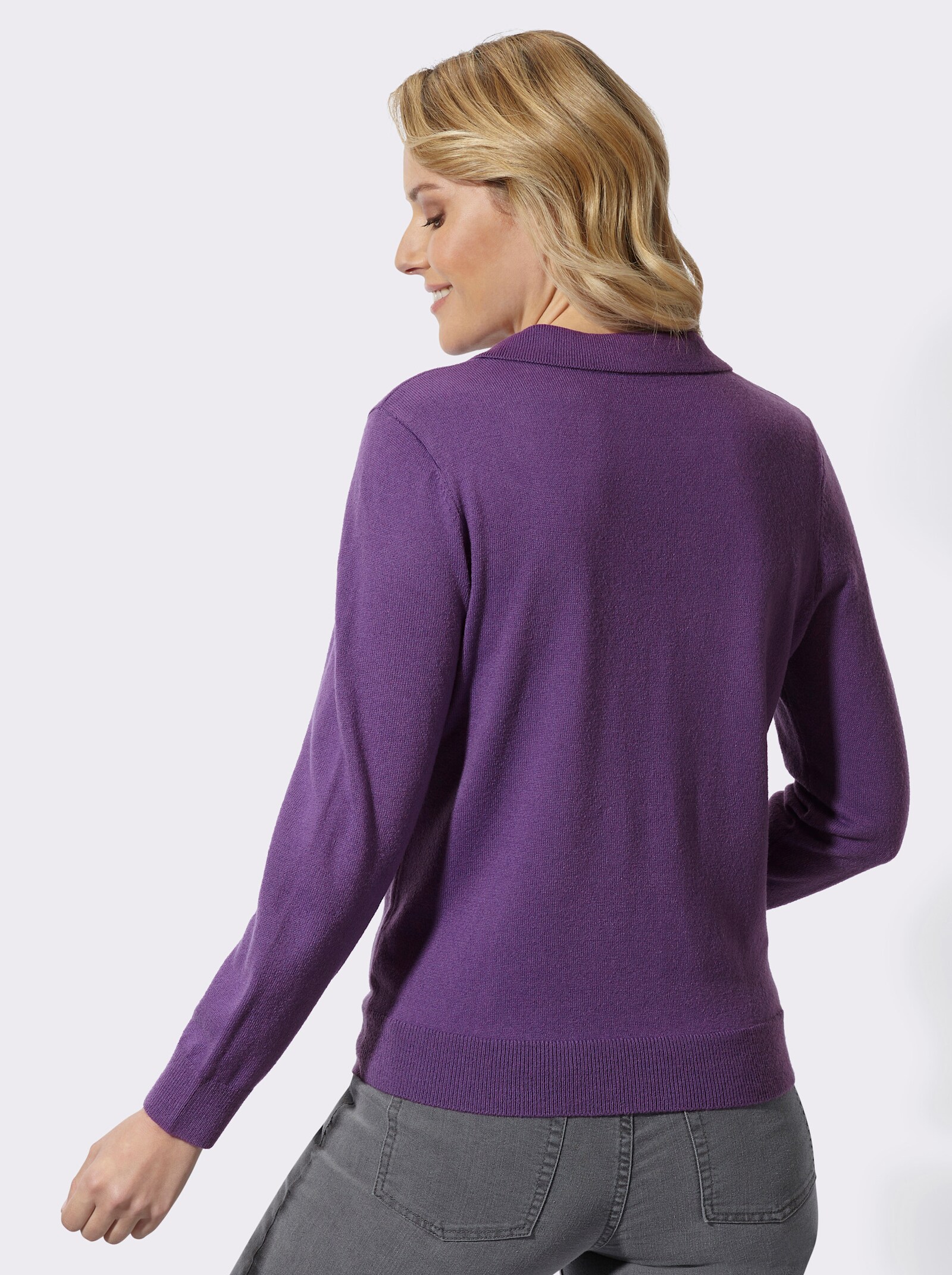 Polopullover mit offenem V-Ausschnitt - lila
